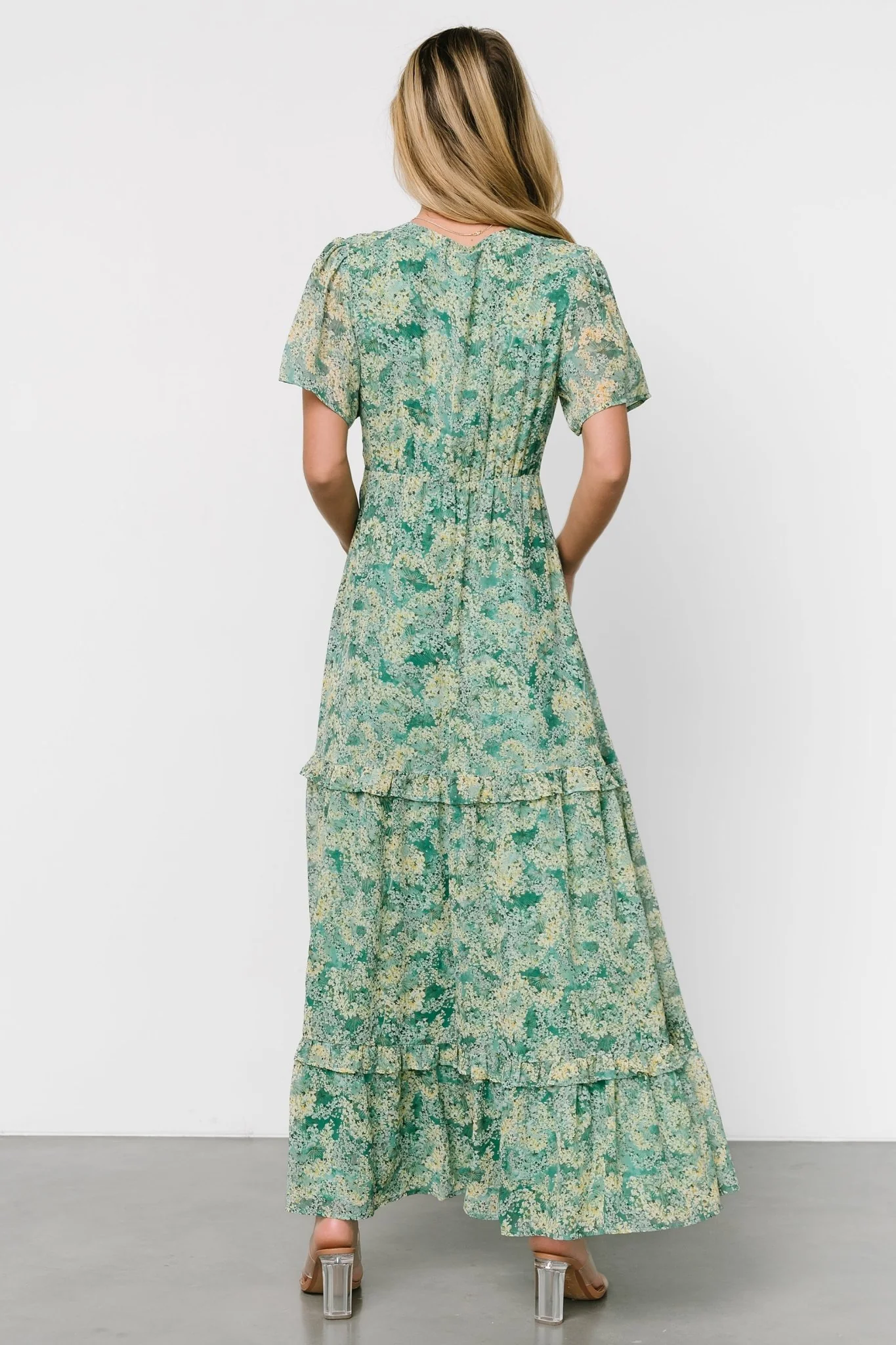 Audrey Deep V Maxi Dress | Green Floral