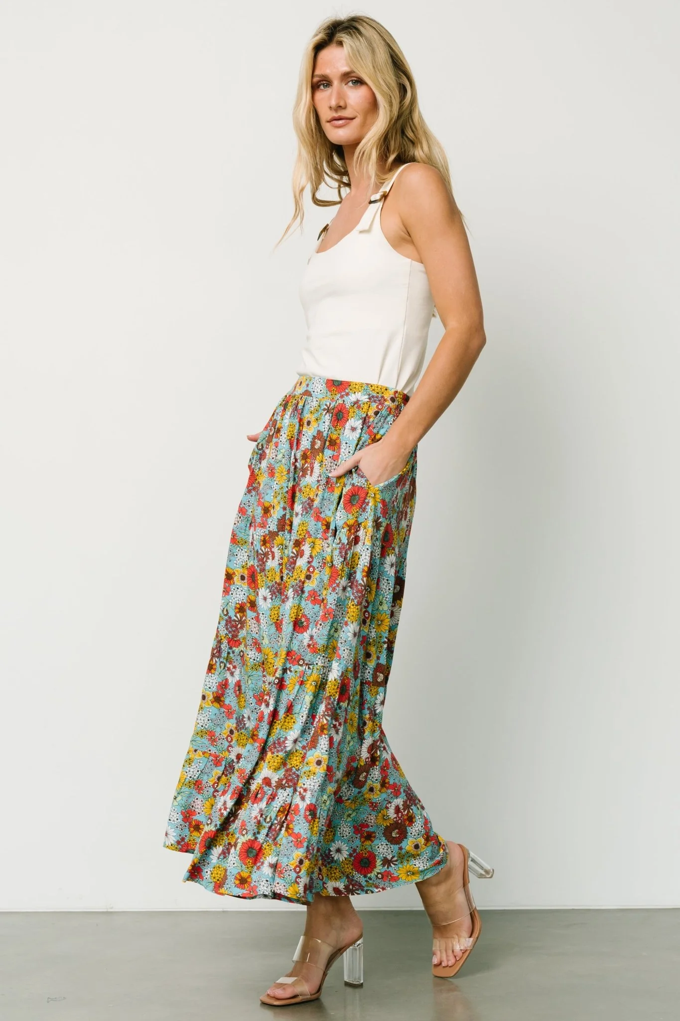 Reilly Maxi Skirt | Teal Flower Print