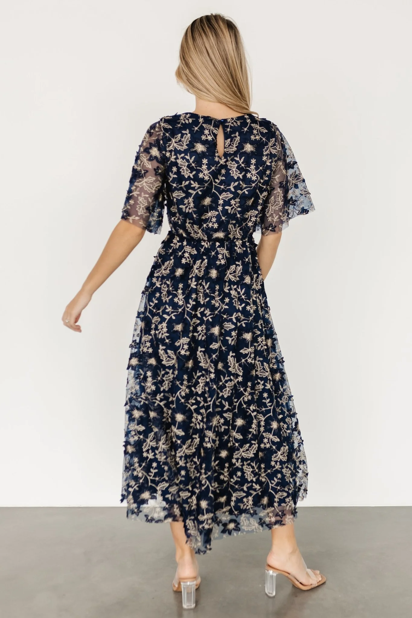 Arabella Embroidered Tulle Maxi Dress | Navy + Gold