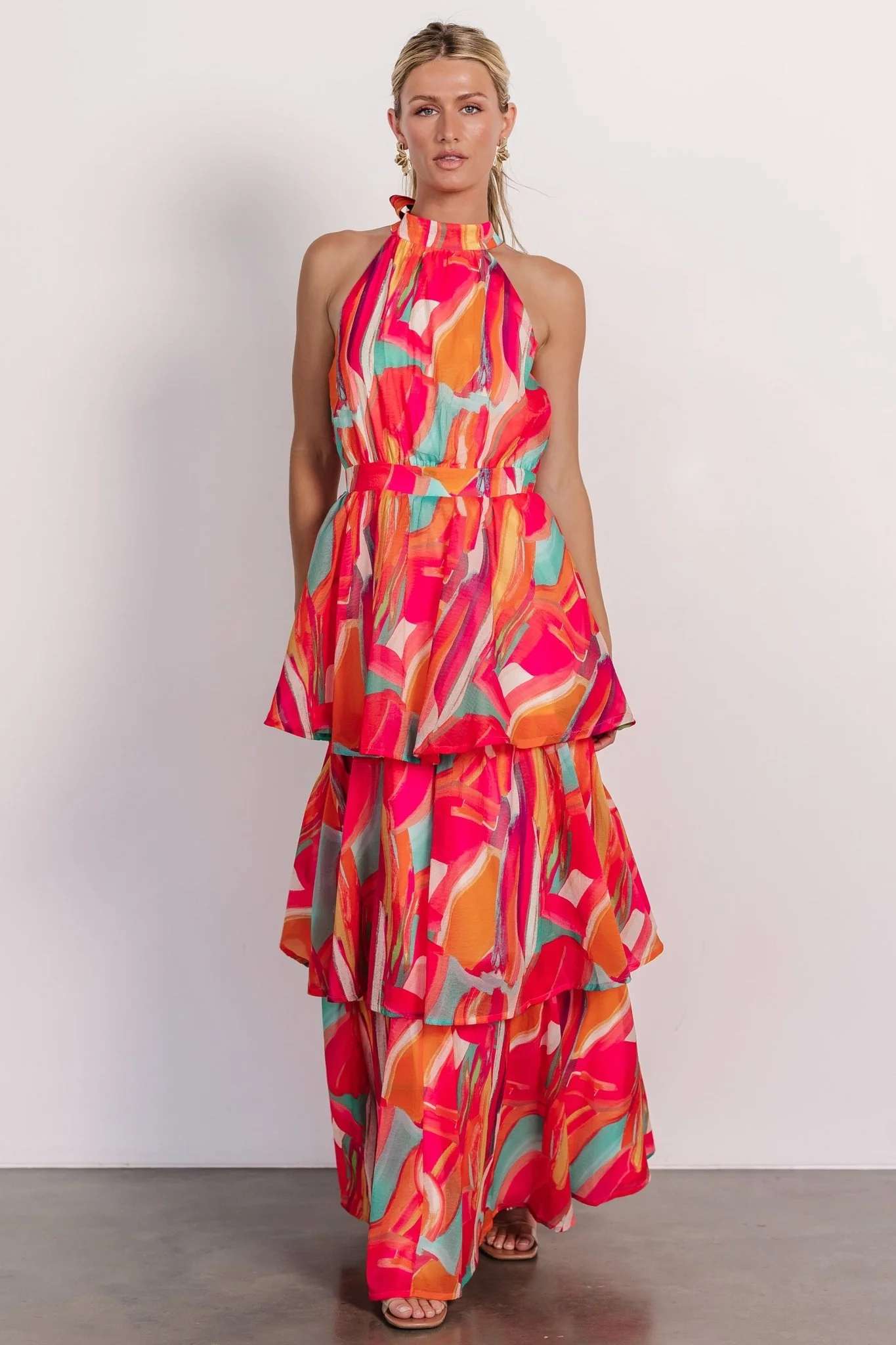 Autumn Halter Maxi Dress | Fuchsia Multi