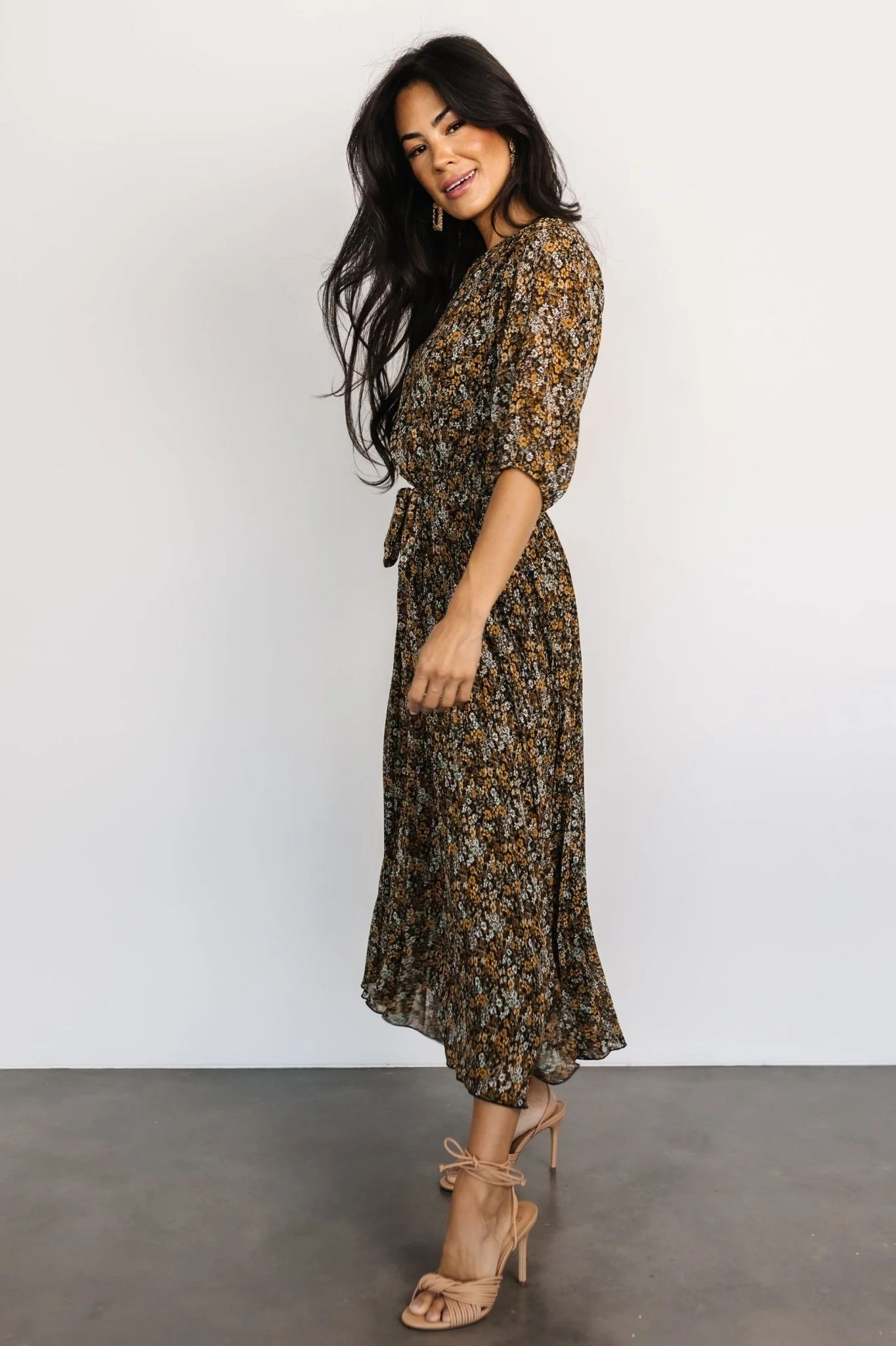 Eileen Pleated Dress | Midnight Garden Print