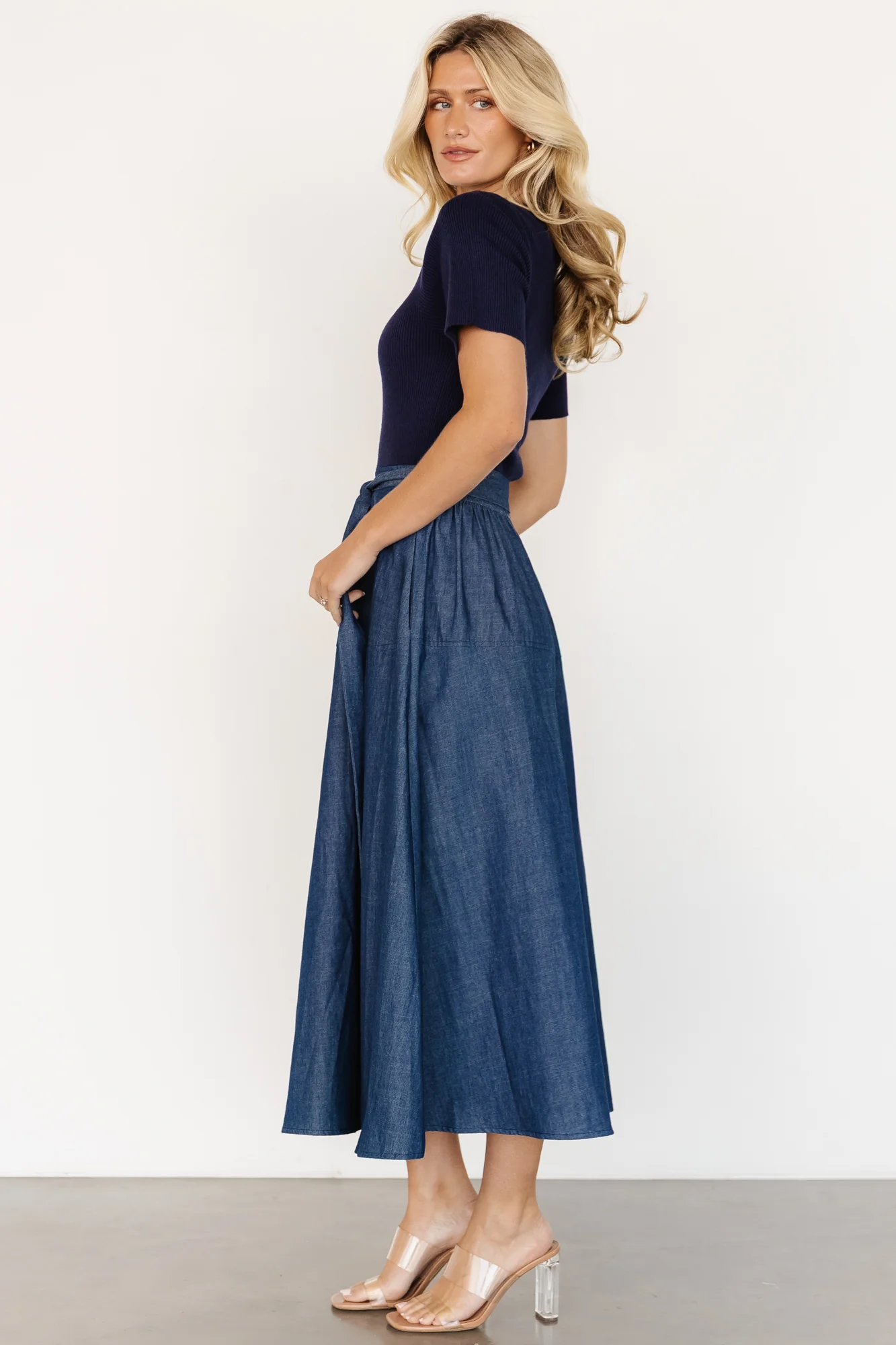 Olina Midi Dress | Chambray + Navy