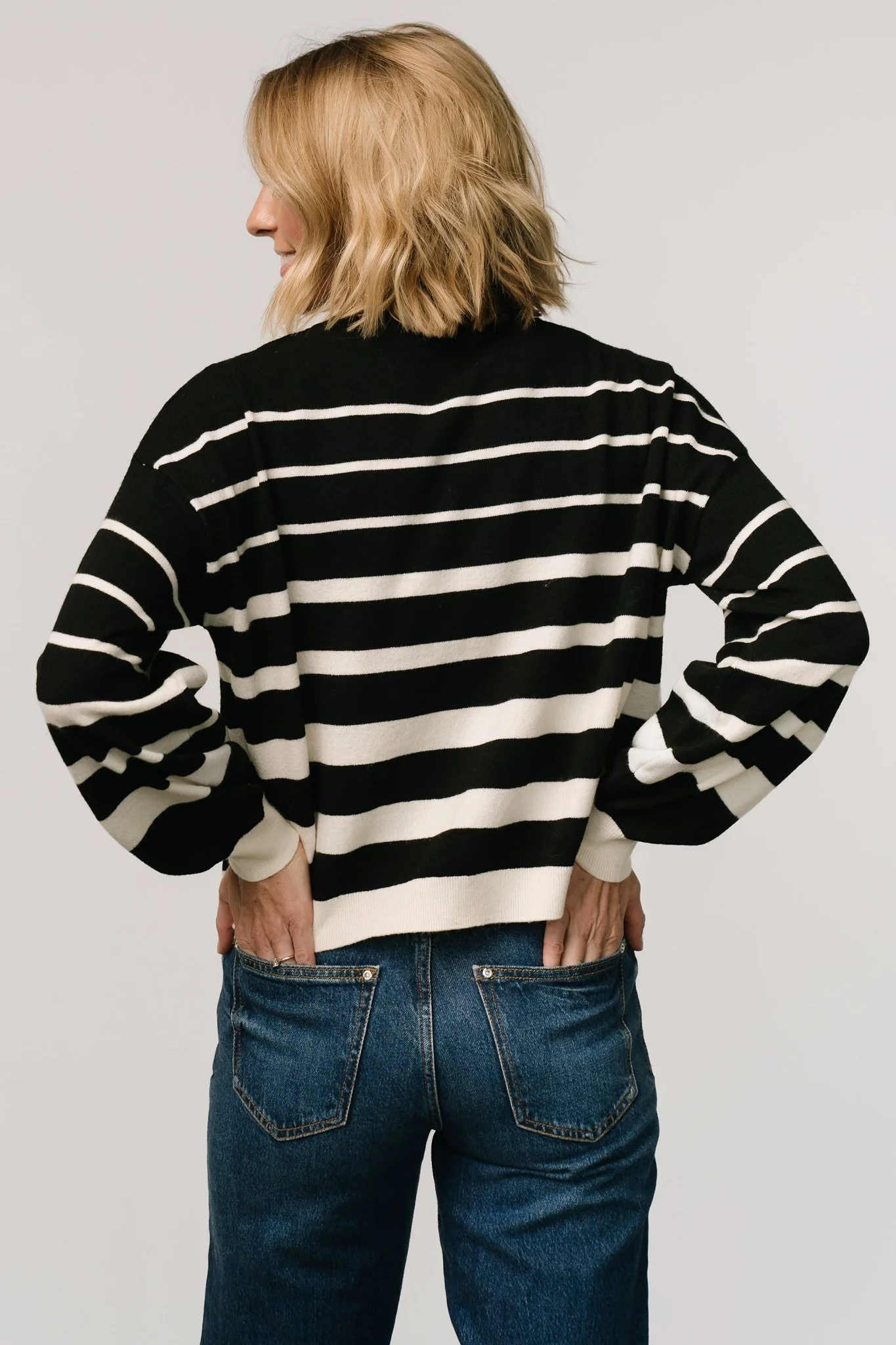 Jensen Stripe Sweater Top | Black + Ivory