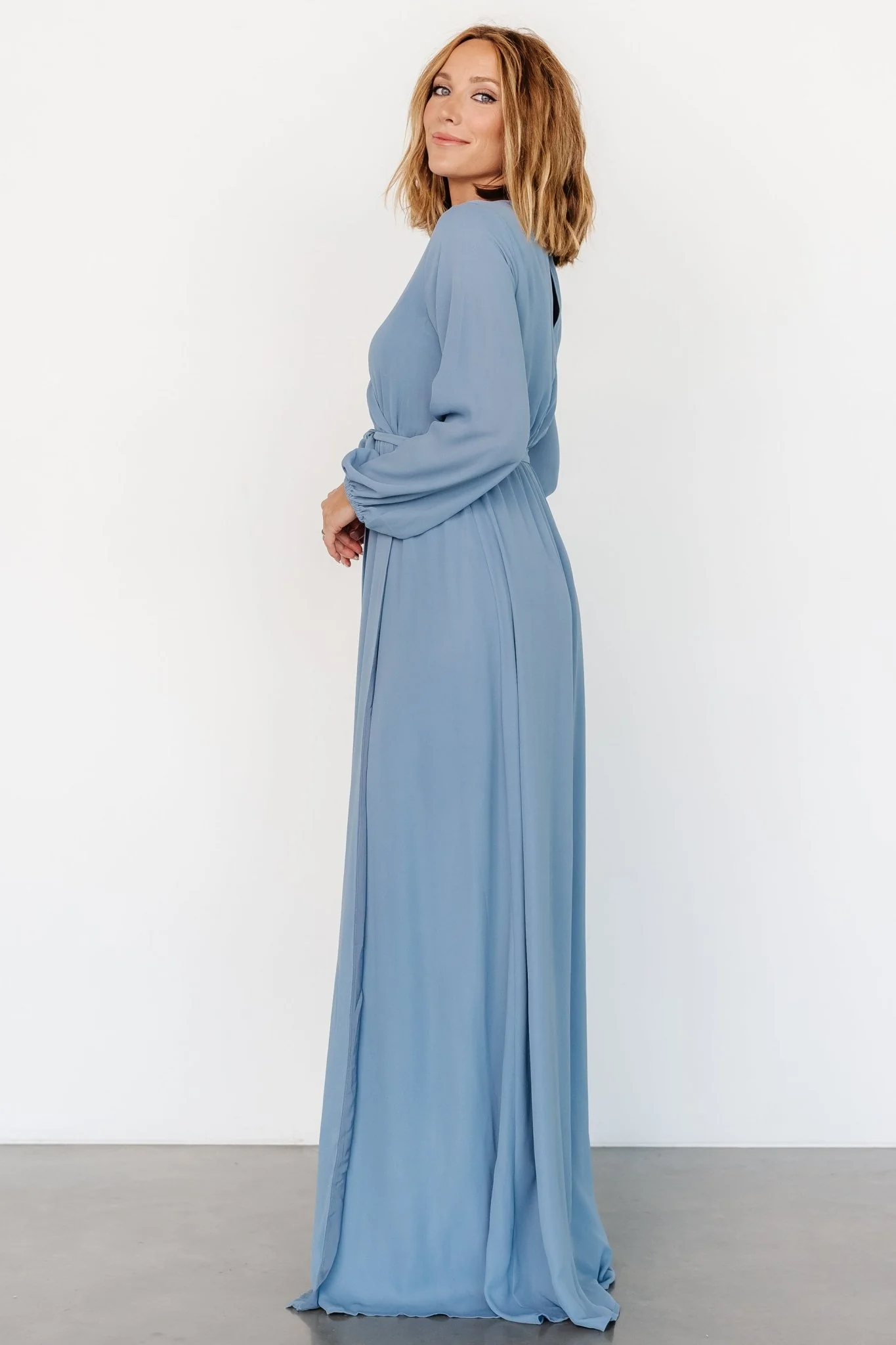 Breanne Faux Wrap Maxi Dress | Slate Blue