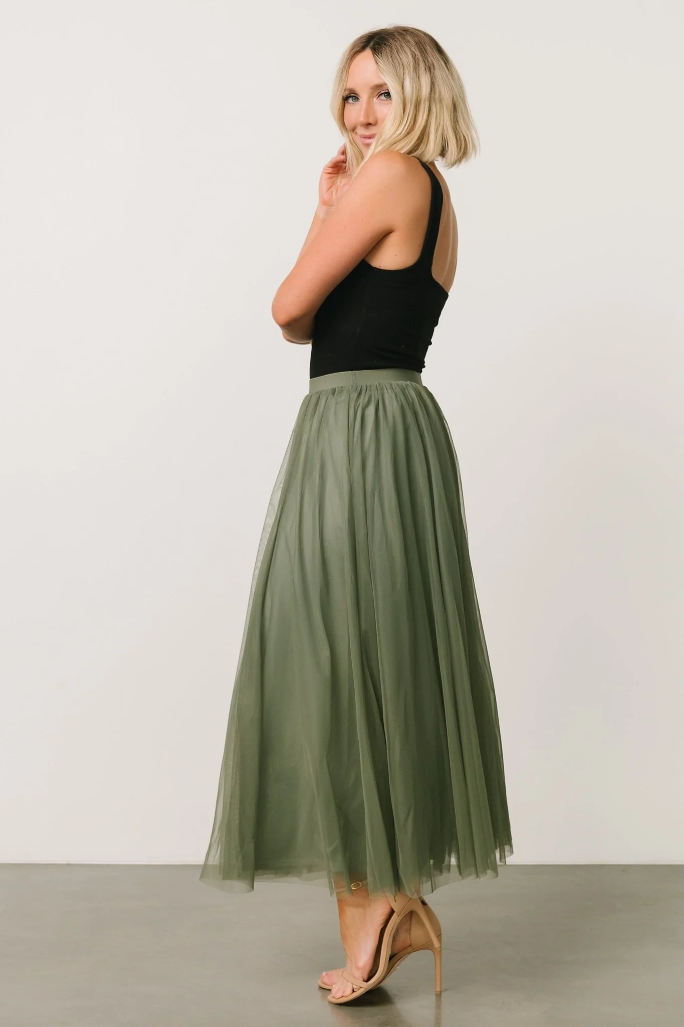 Mila Tulle Skirt | Dark Sage