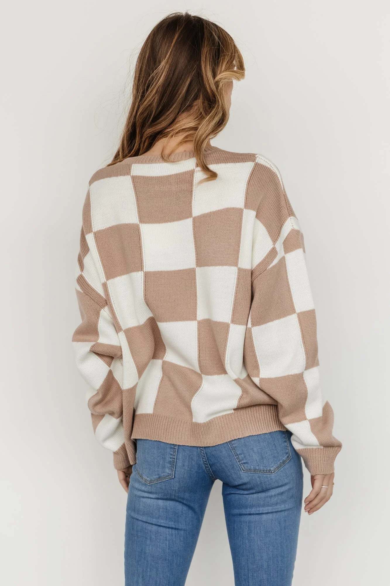 Bella Checkered Sweater | Taupe