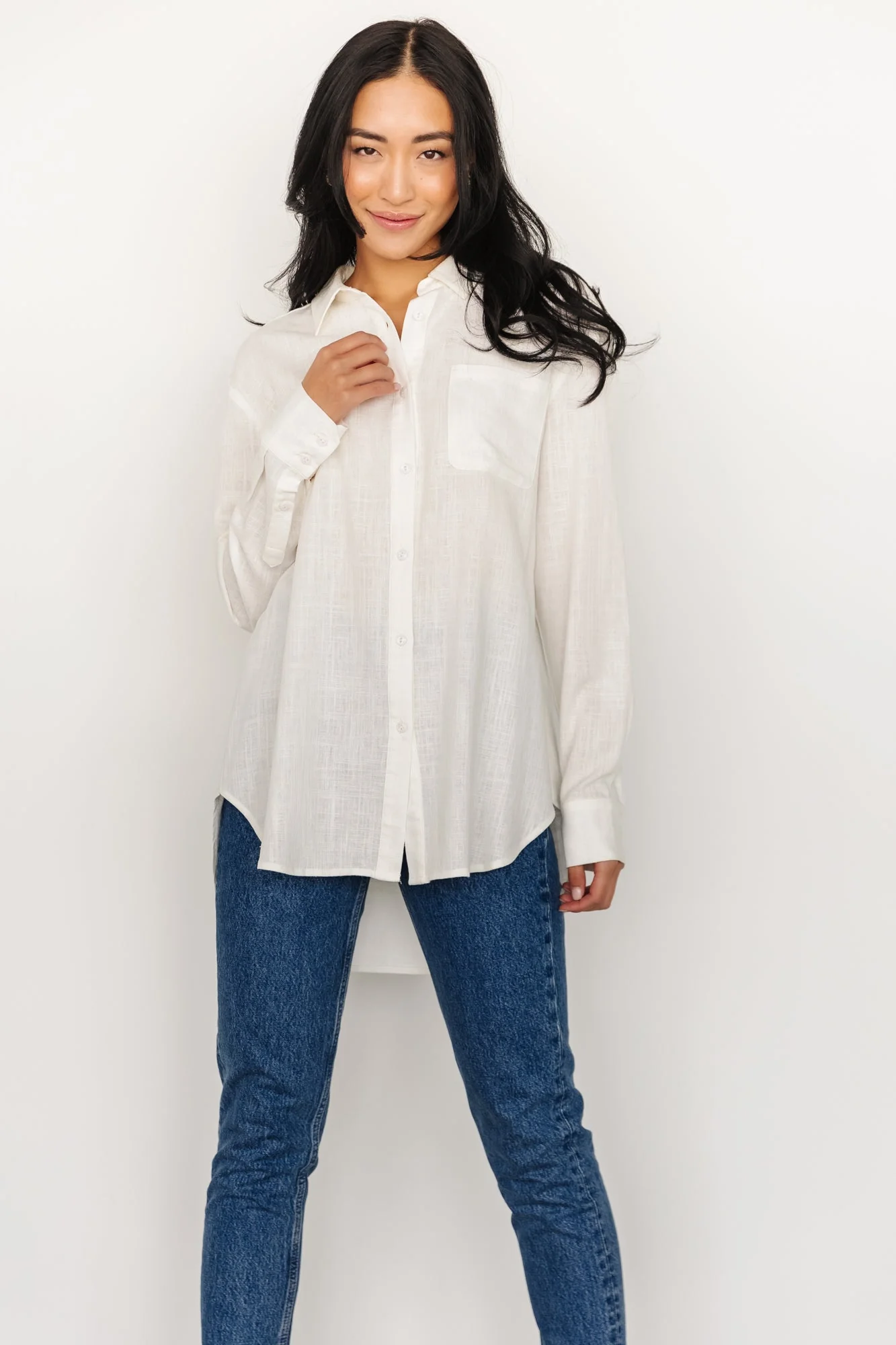 Harlan Linen Button Down Top | Off White