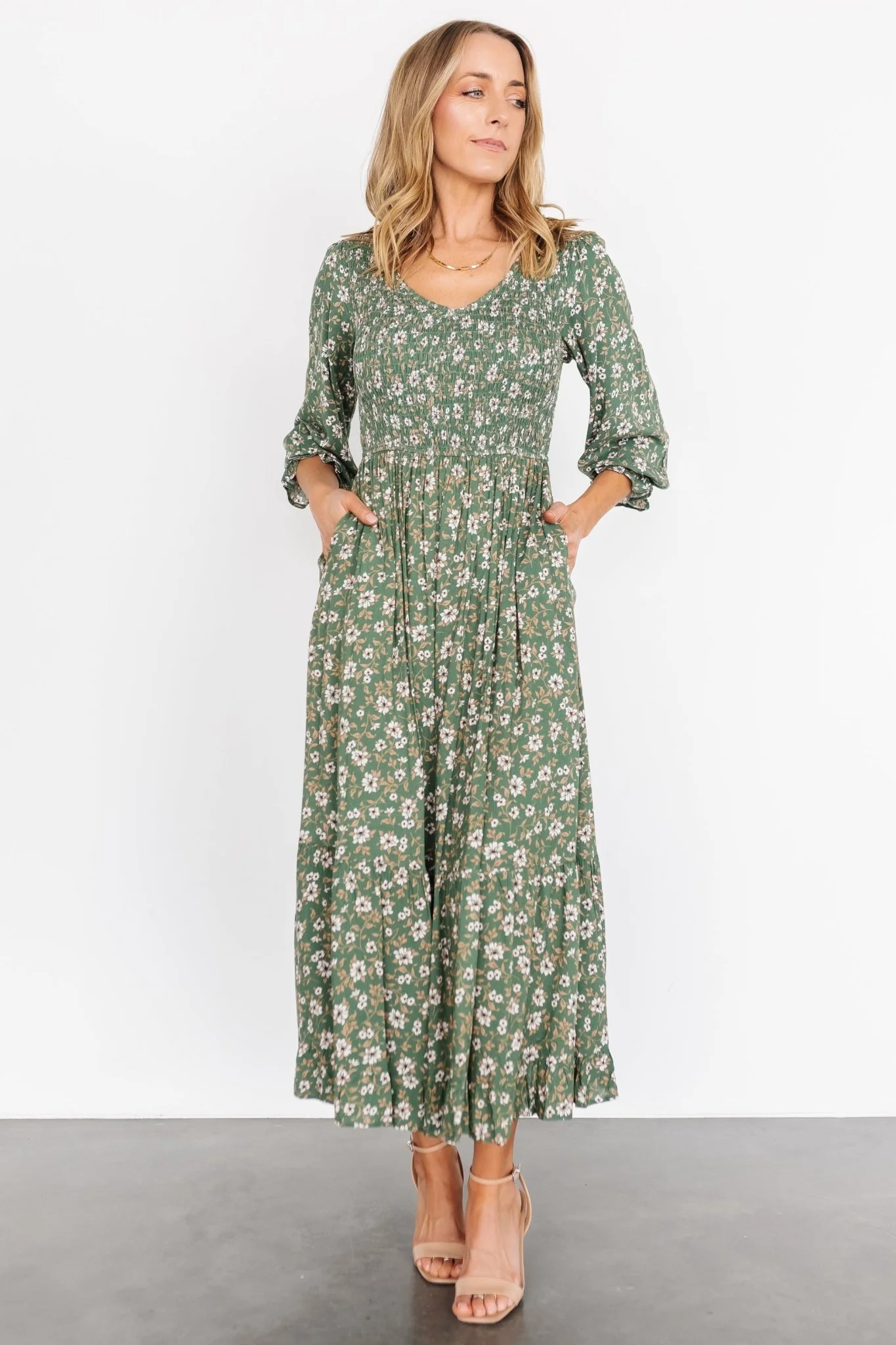 Tarryn Smocked Midi Dress | Olive Floral