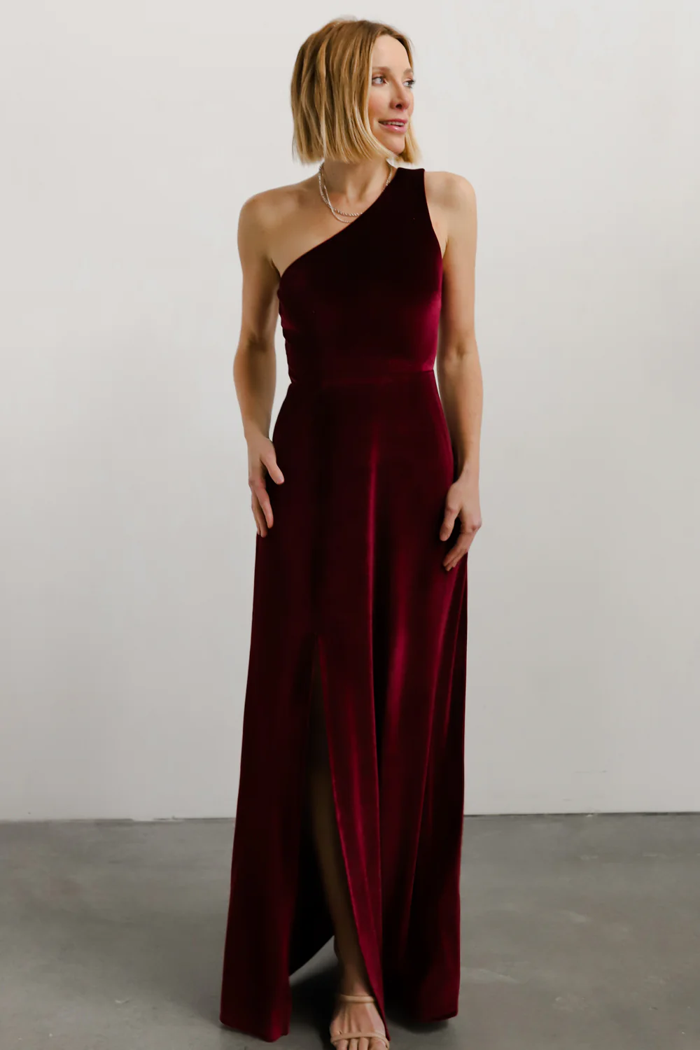 Tatiana Velvet One Shoulder Maxi Dress | Merlot