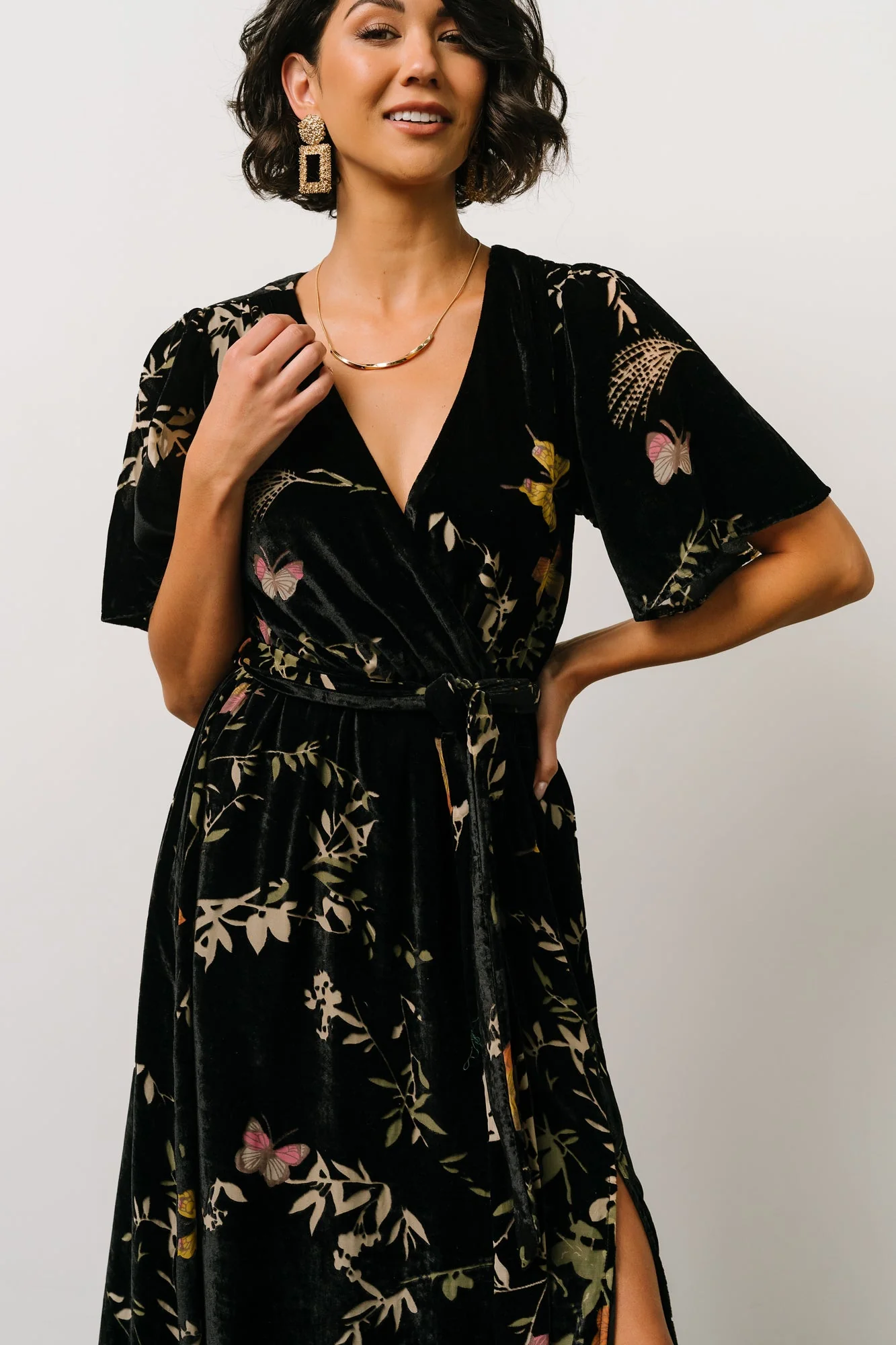Uma Velvet Maxi Dress | Black Butterfly Print
