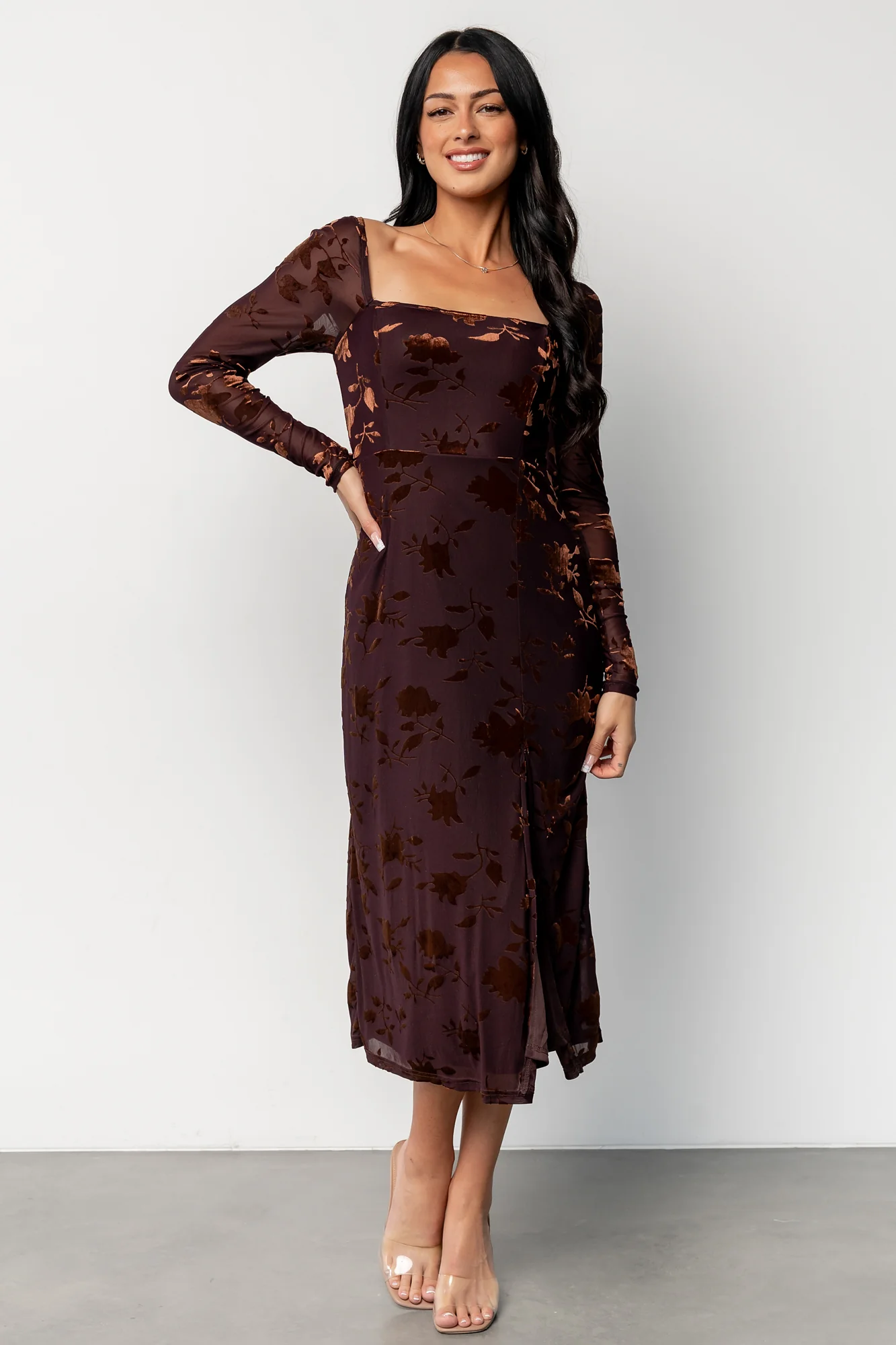 Tamara Midi Dress | Deep Plum + Dark Bronze Floral