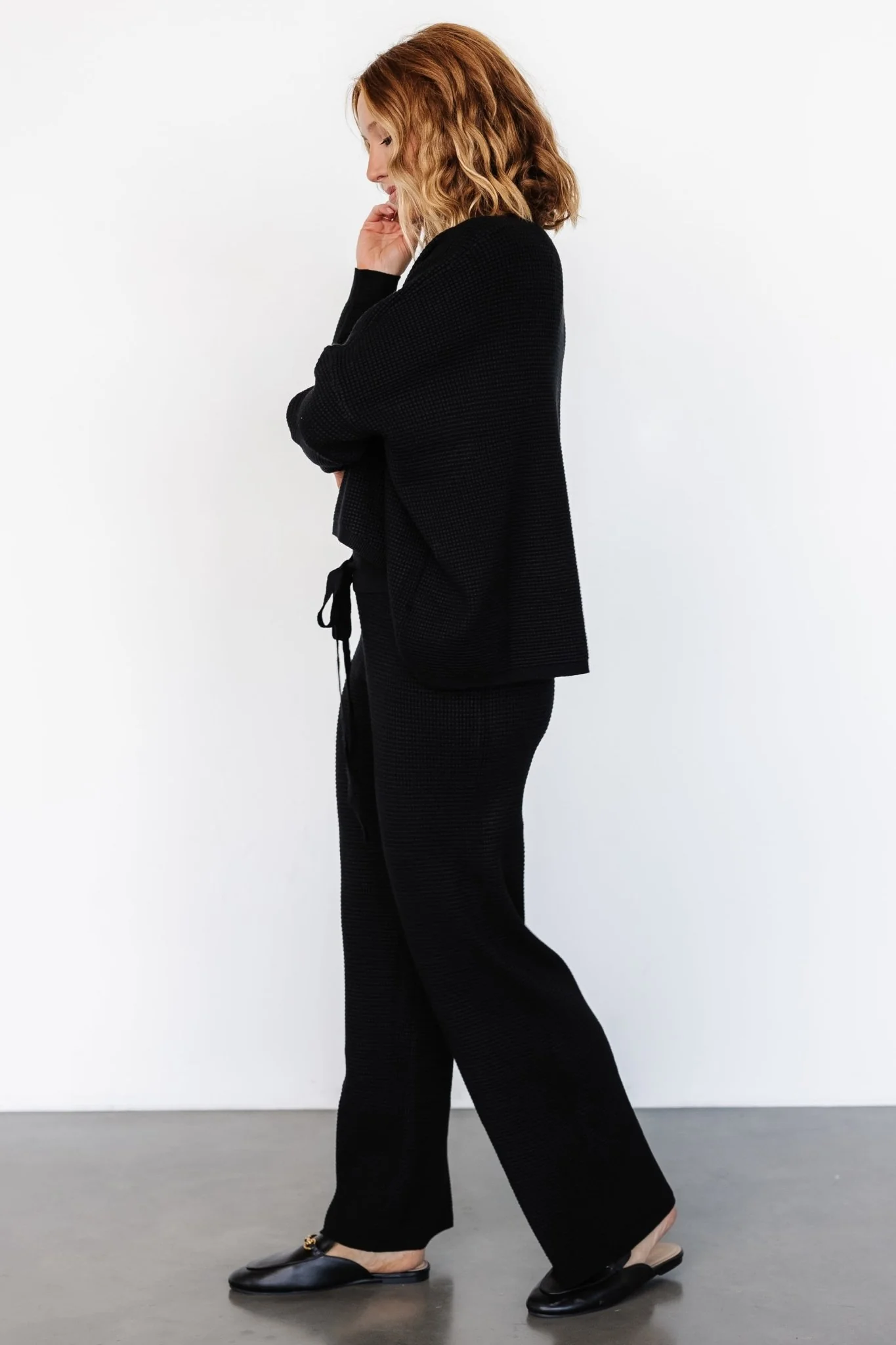 Owen Waffle Sweater Top | Black