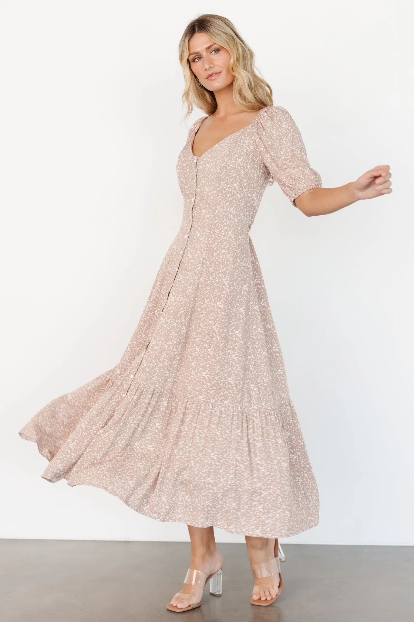 Mathilda Button Maxi Dress | Beige Floral