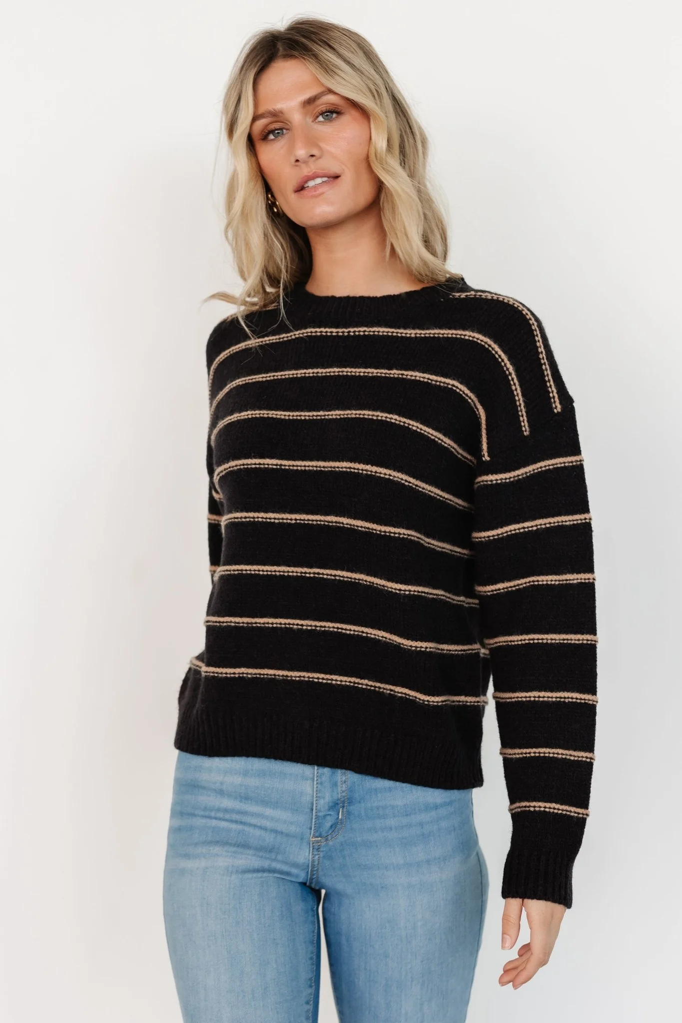 Alanis Stripe Sweater | Black + Camel