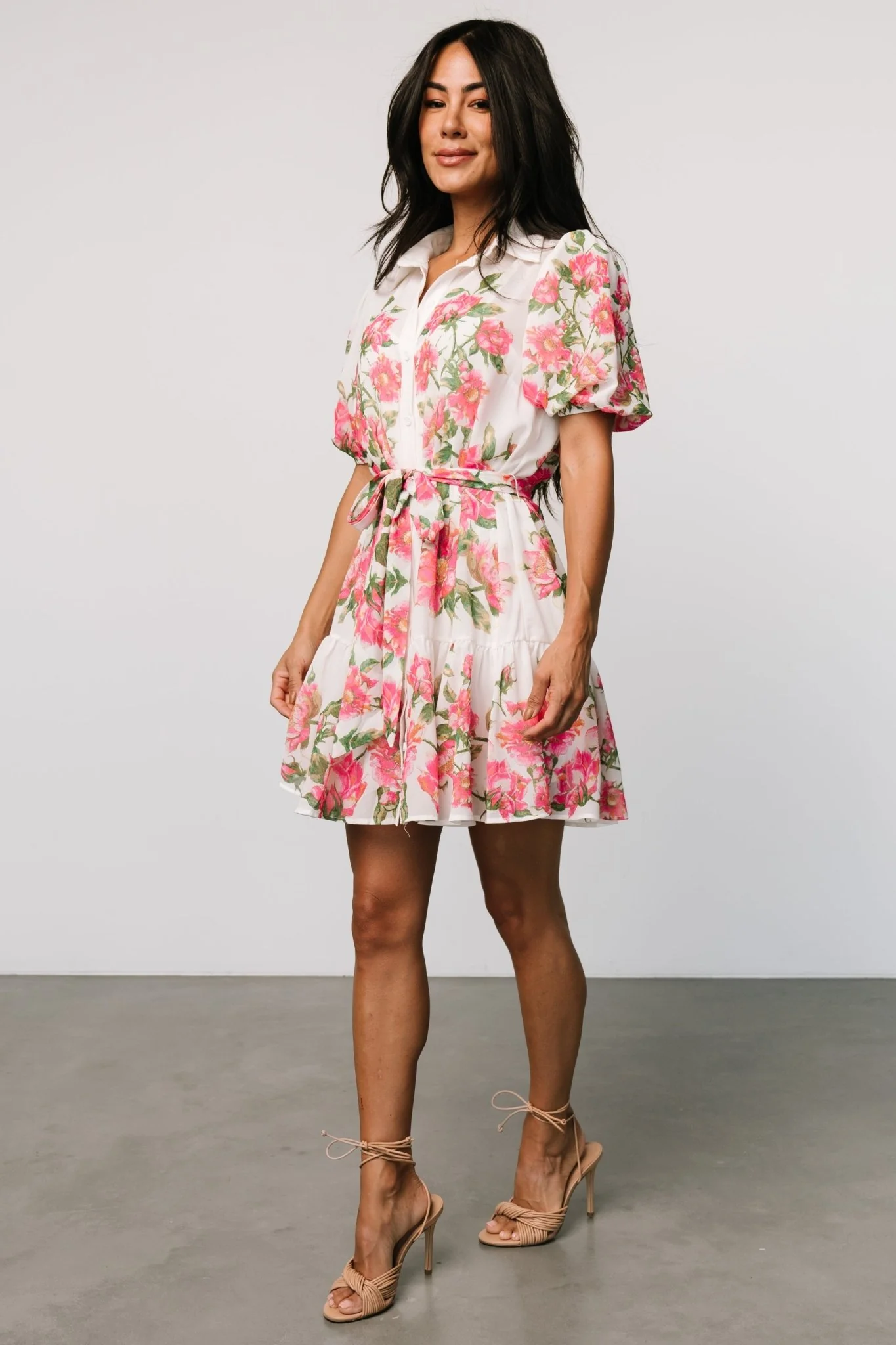 Antonella Short Dress | Off White + Pink Floral