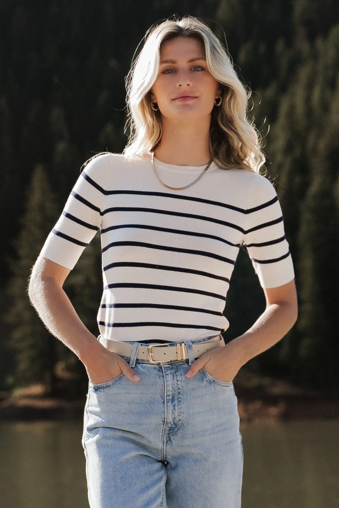 Alyson Knit Top | Ivory + Navy