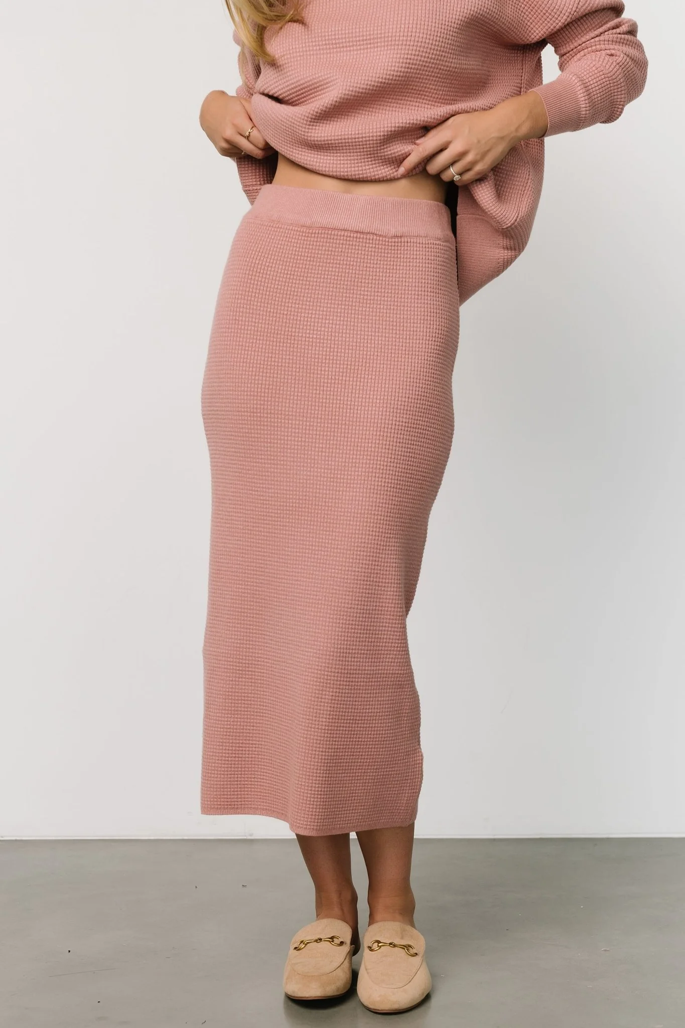Carey Waffle Midi Skirt | Rose
