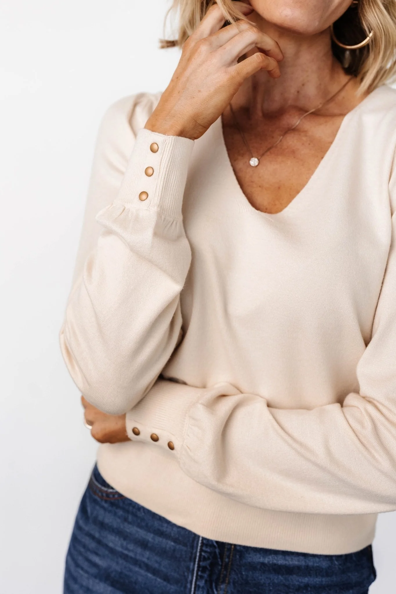 Sheila V Neck Sweater Top | Ivory