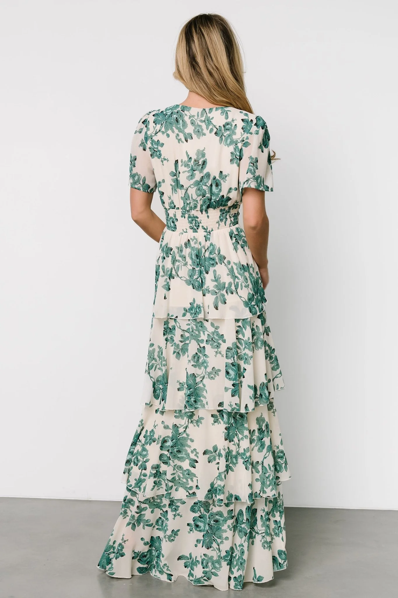 Montaigne Ruffle Maxi Dress | Ivory + Green Floral