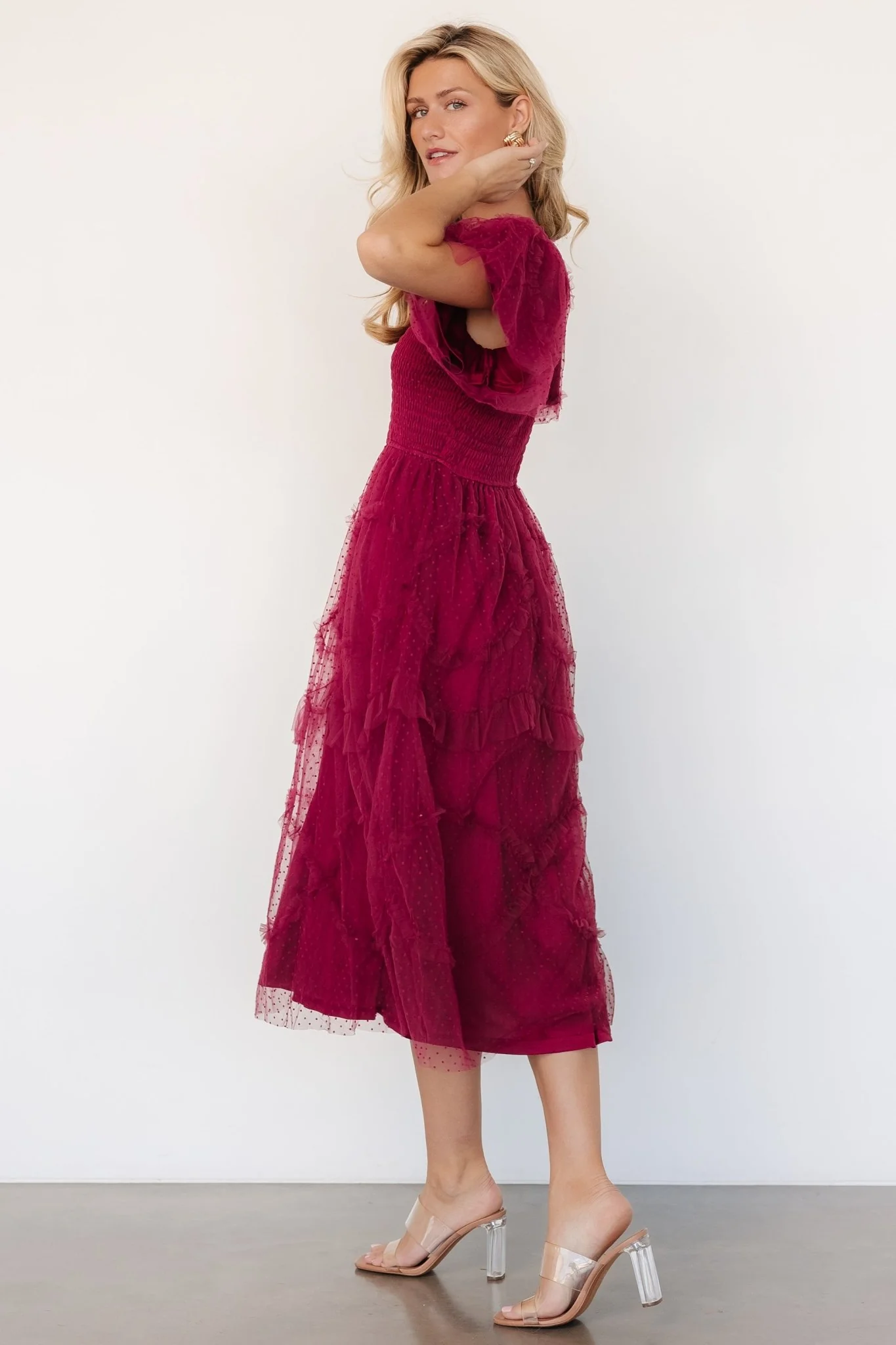 Ambrose Dotted Tulle Midi Dress | Burgundy