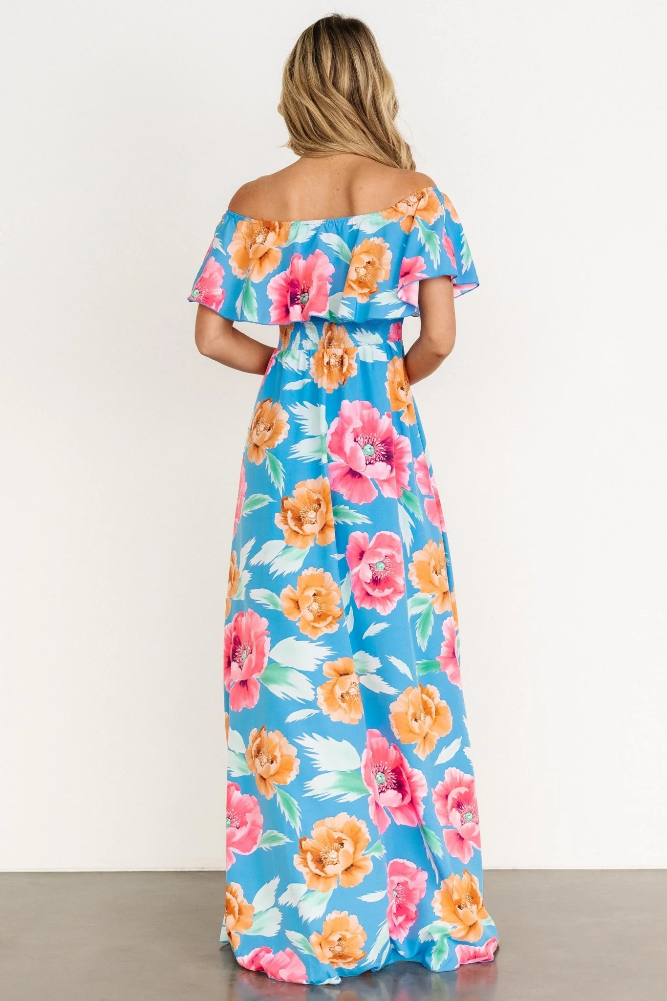 Talia Off Shoulder Maxi Dress | Sea Blue Floral