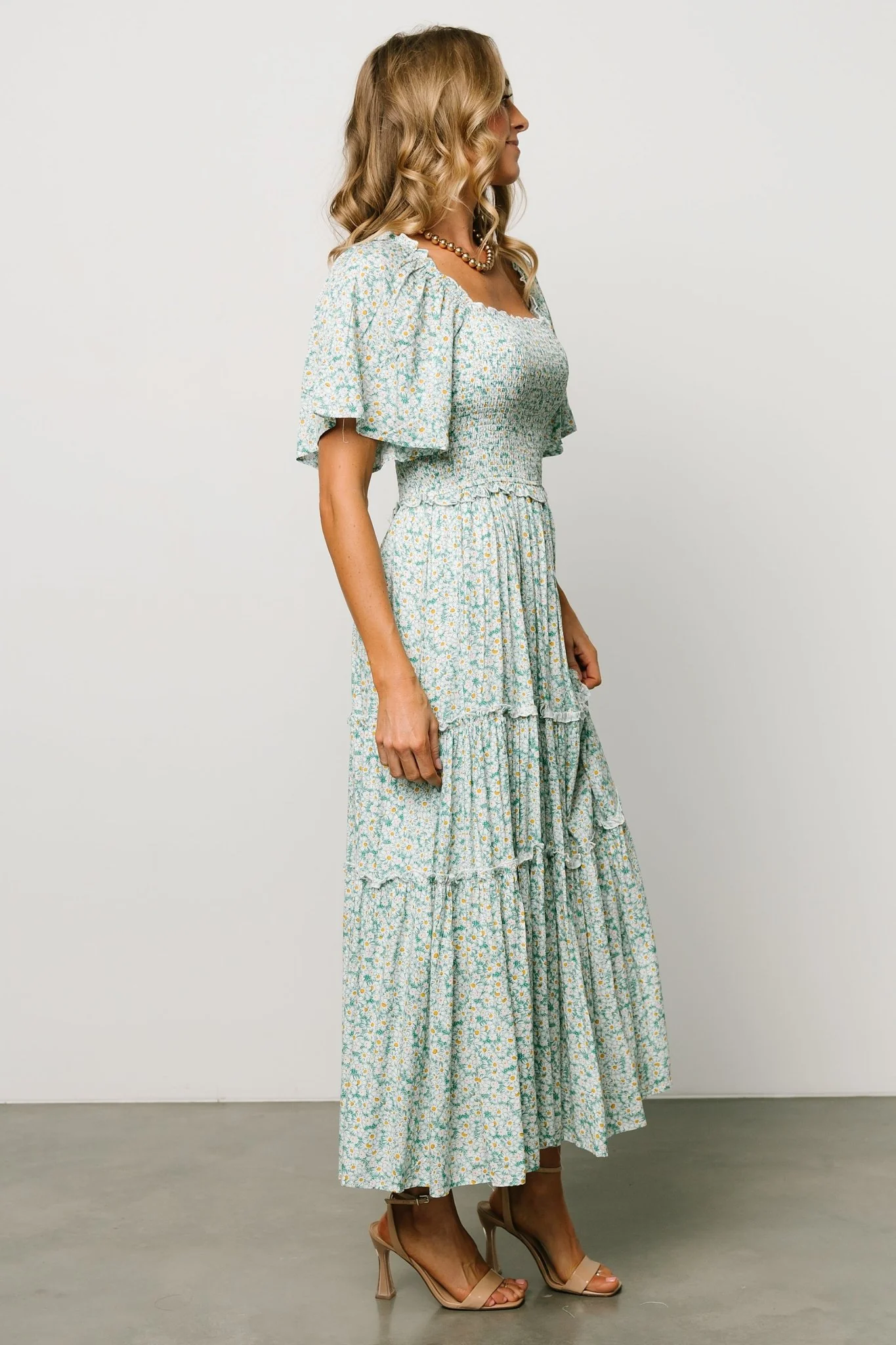 Regina Smocked Maxi Dress | Green Floral