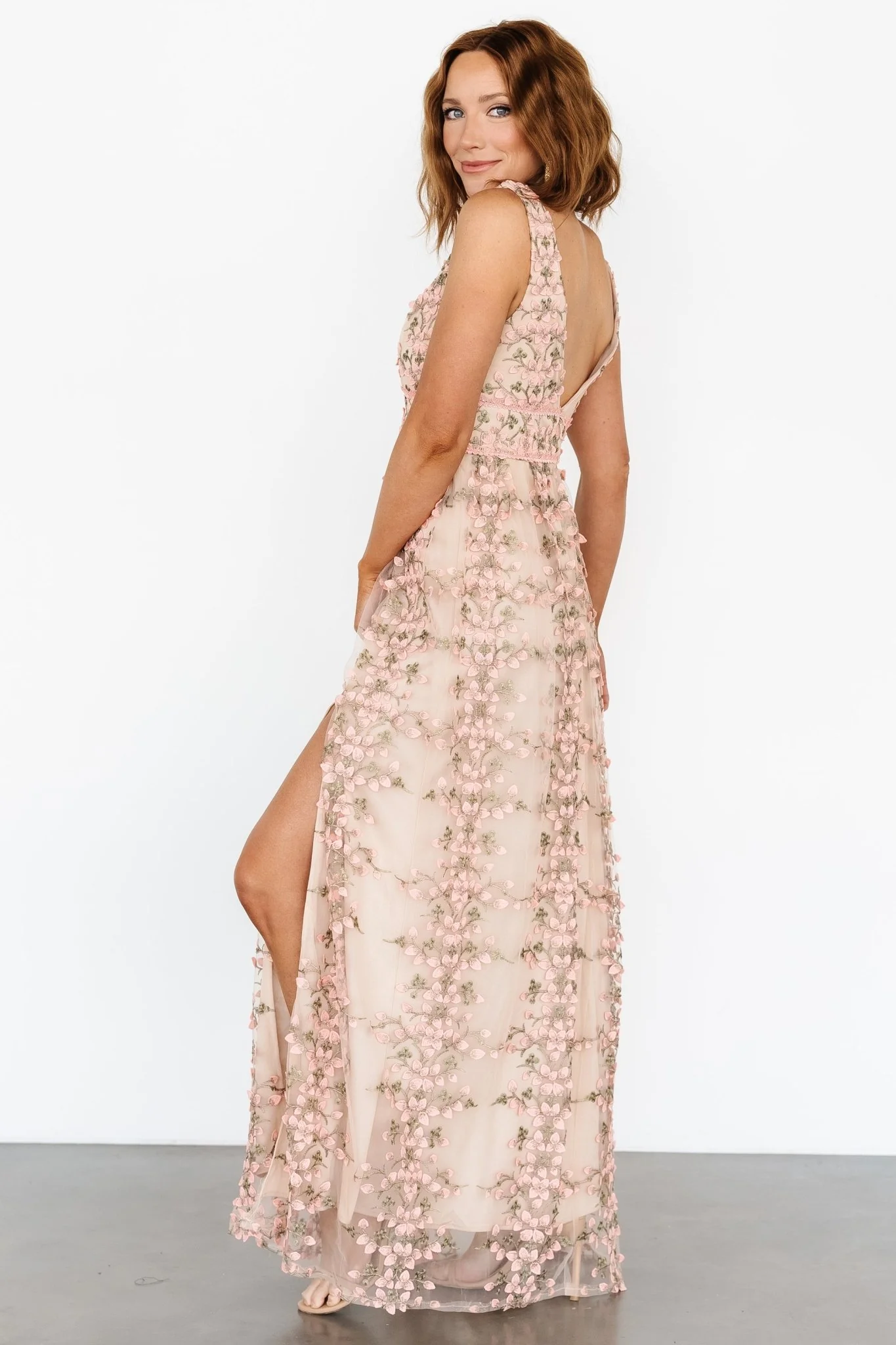 Kassia Applique Maxi Dress | Nude + Pink