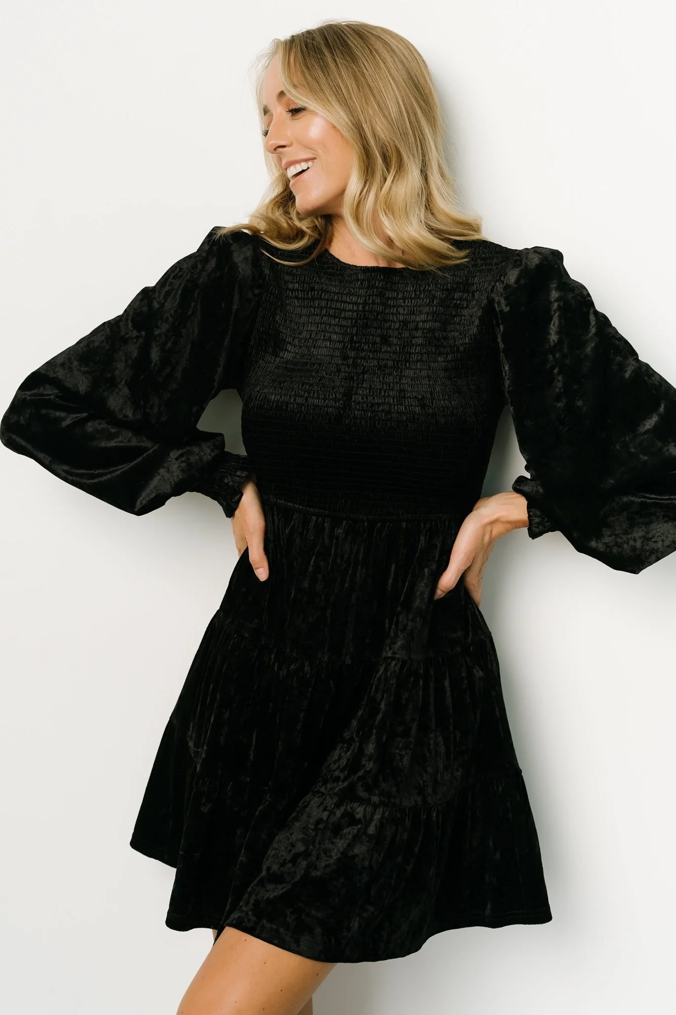 Kele Crushed Velvet Mini Dress | Black