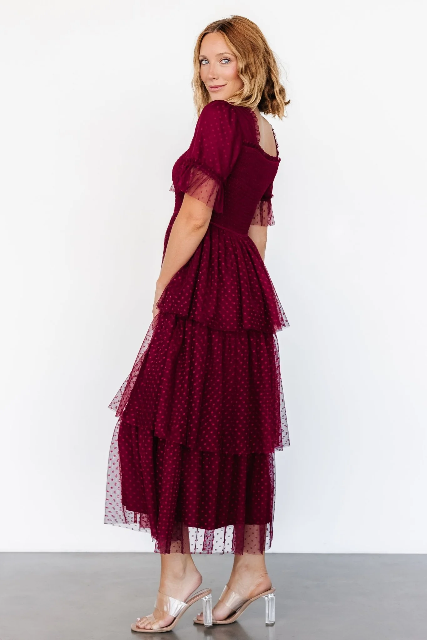 Alana Tulle Tiered Dress | Burgundy