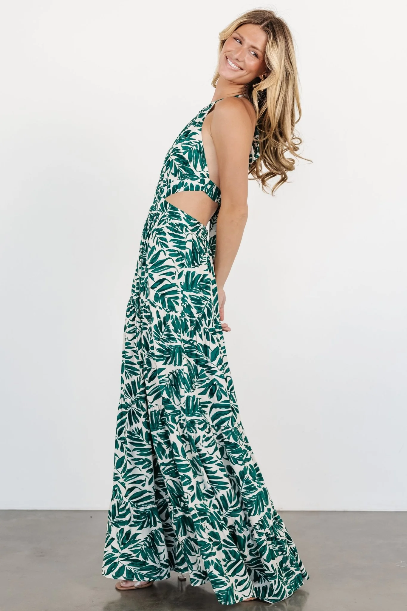 Brett Halter Maxi Dress | Palm Green Print