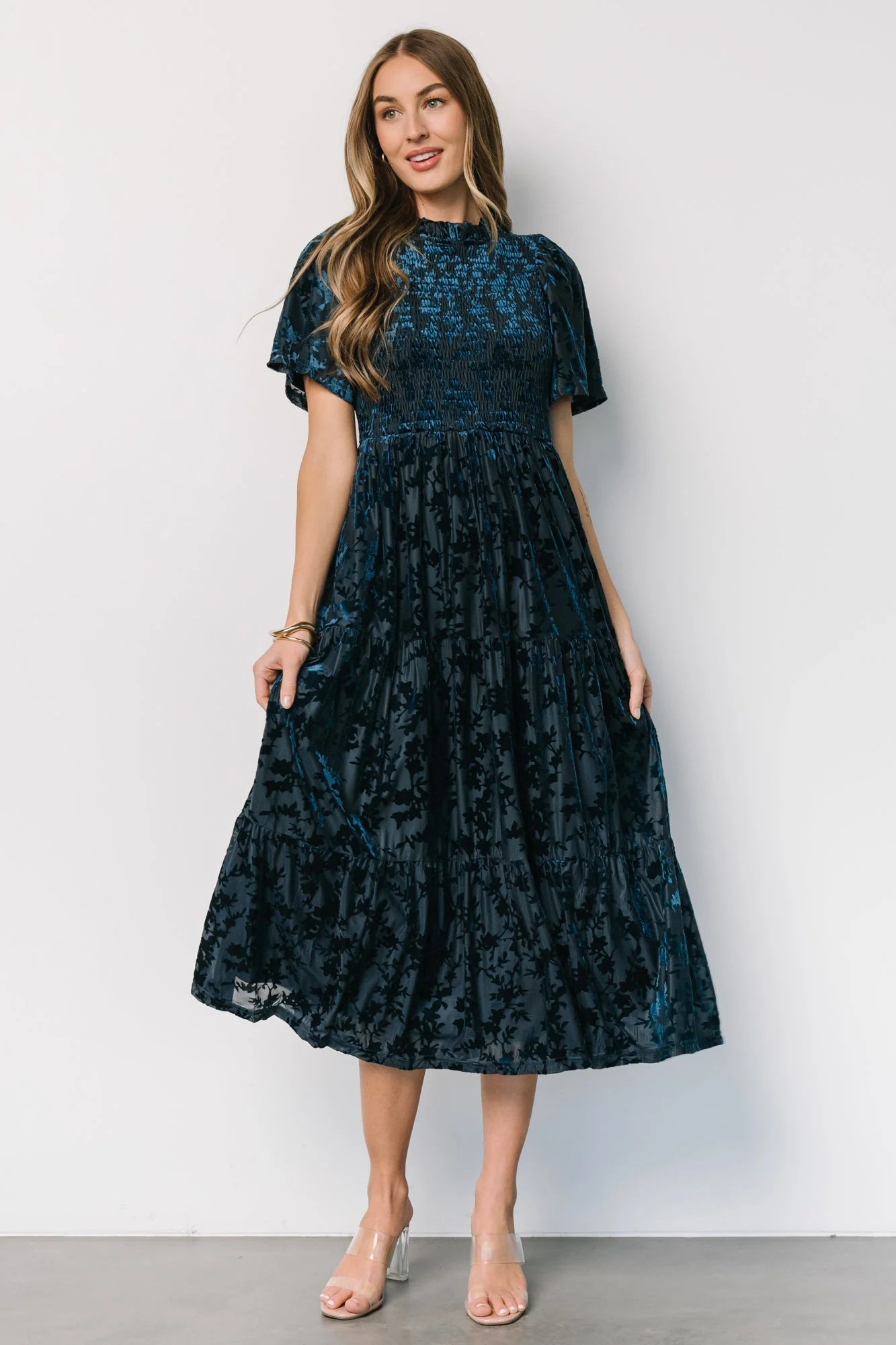 Callen Smocked Velvet Dress | Deep Blue