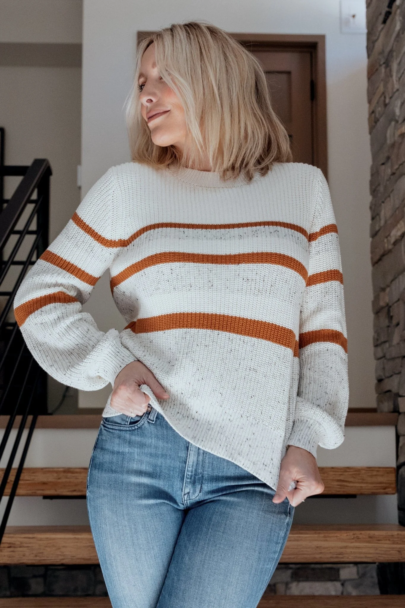 Peyton Striped Sweater | Cream + Camel