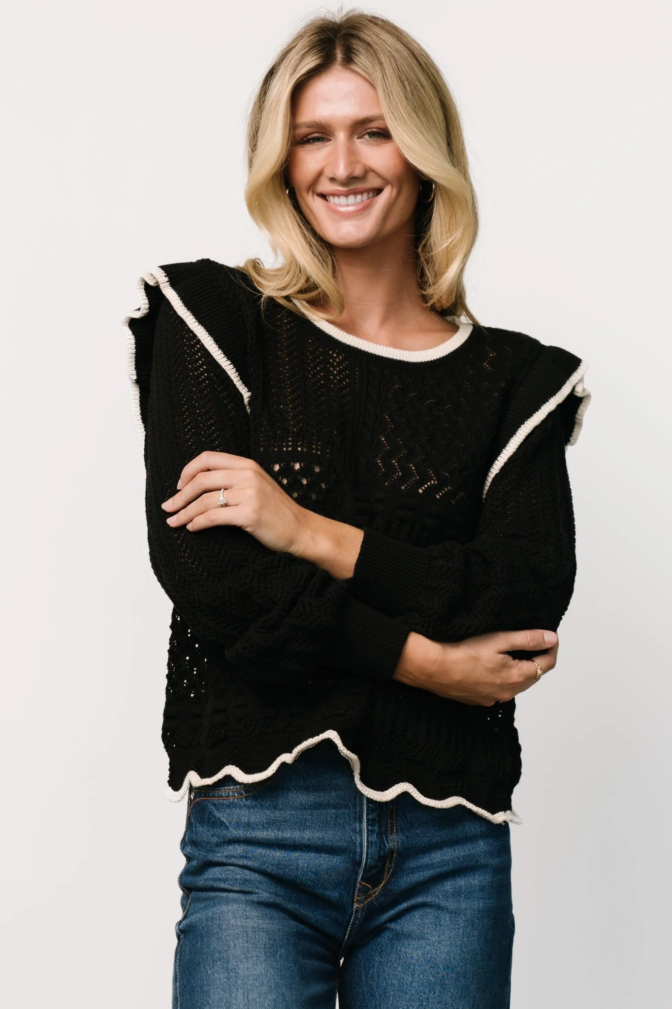 Oleya Knit Sweater Top | Black