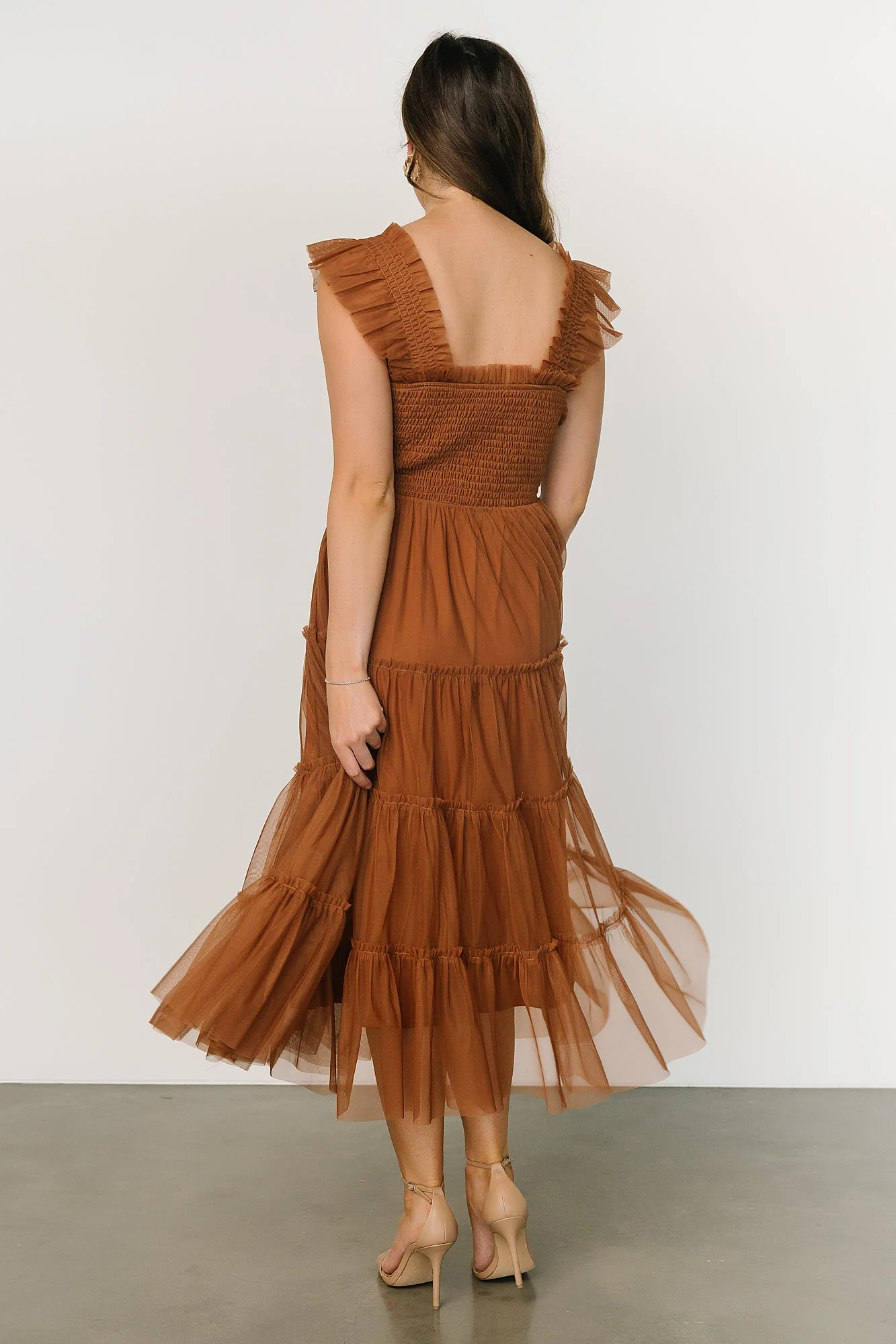 Emma Smocked Tulle Dress | Mocha