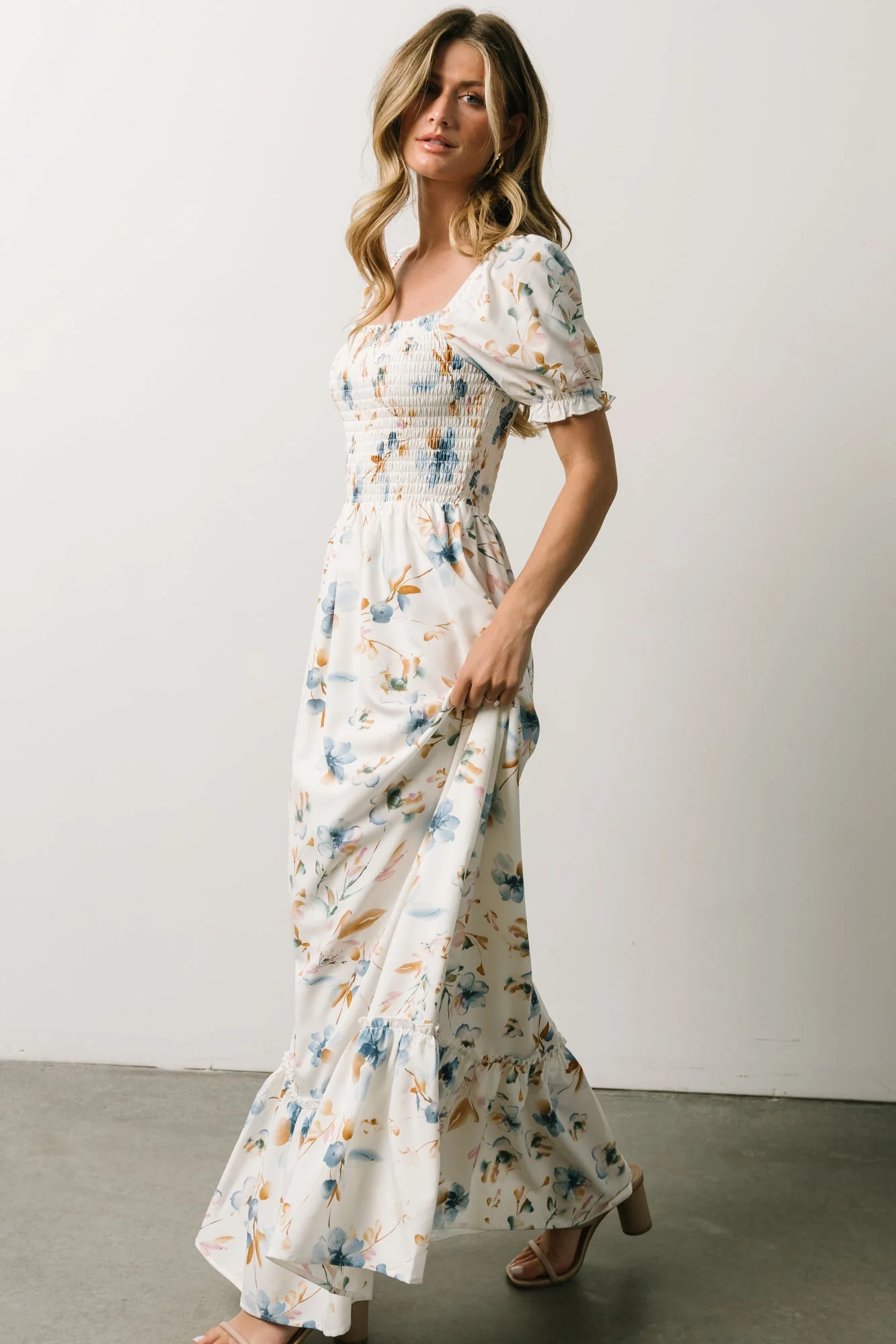 Capri Smocked Maxi Dress | White Multi Print