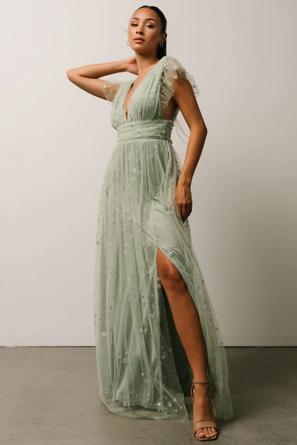 Nova Shimmer Maxi Dress | Sage + Silver