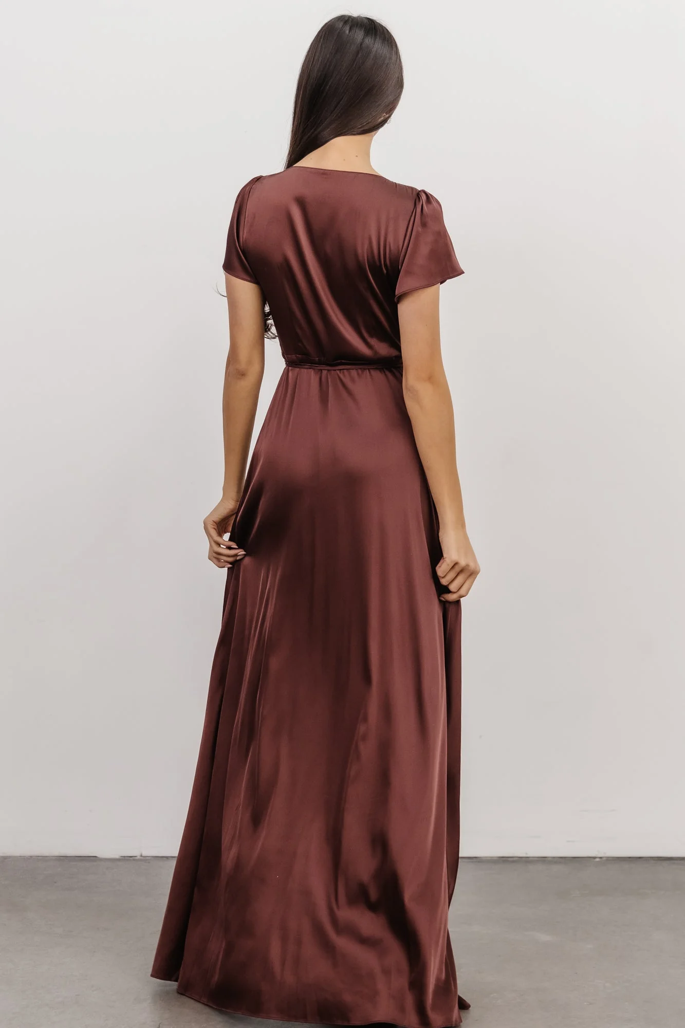 Krystal Satin Wrap Gown | Dark Clove