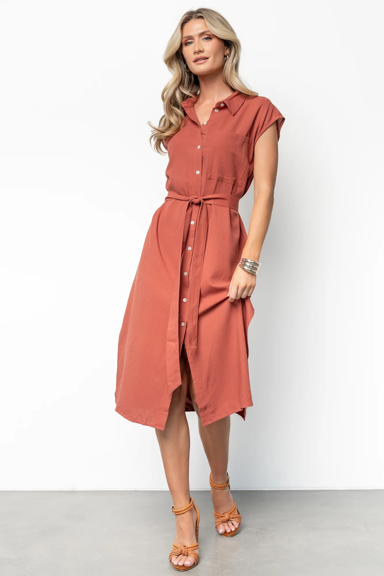 Toledo Button Up Midi Dress | Brick