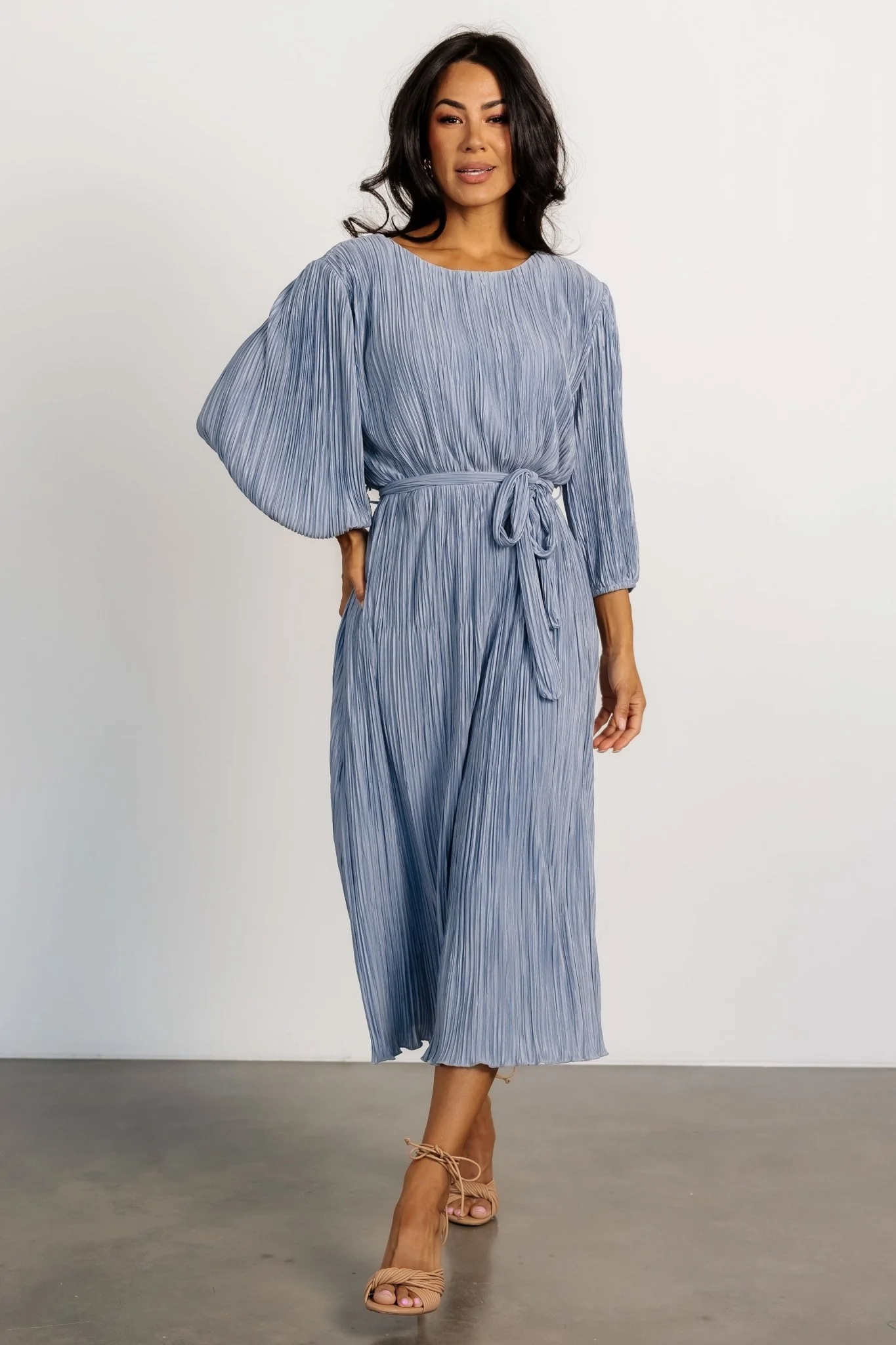 Bethany Pleated Midi Dress | Light Blue