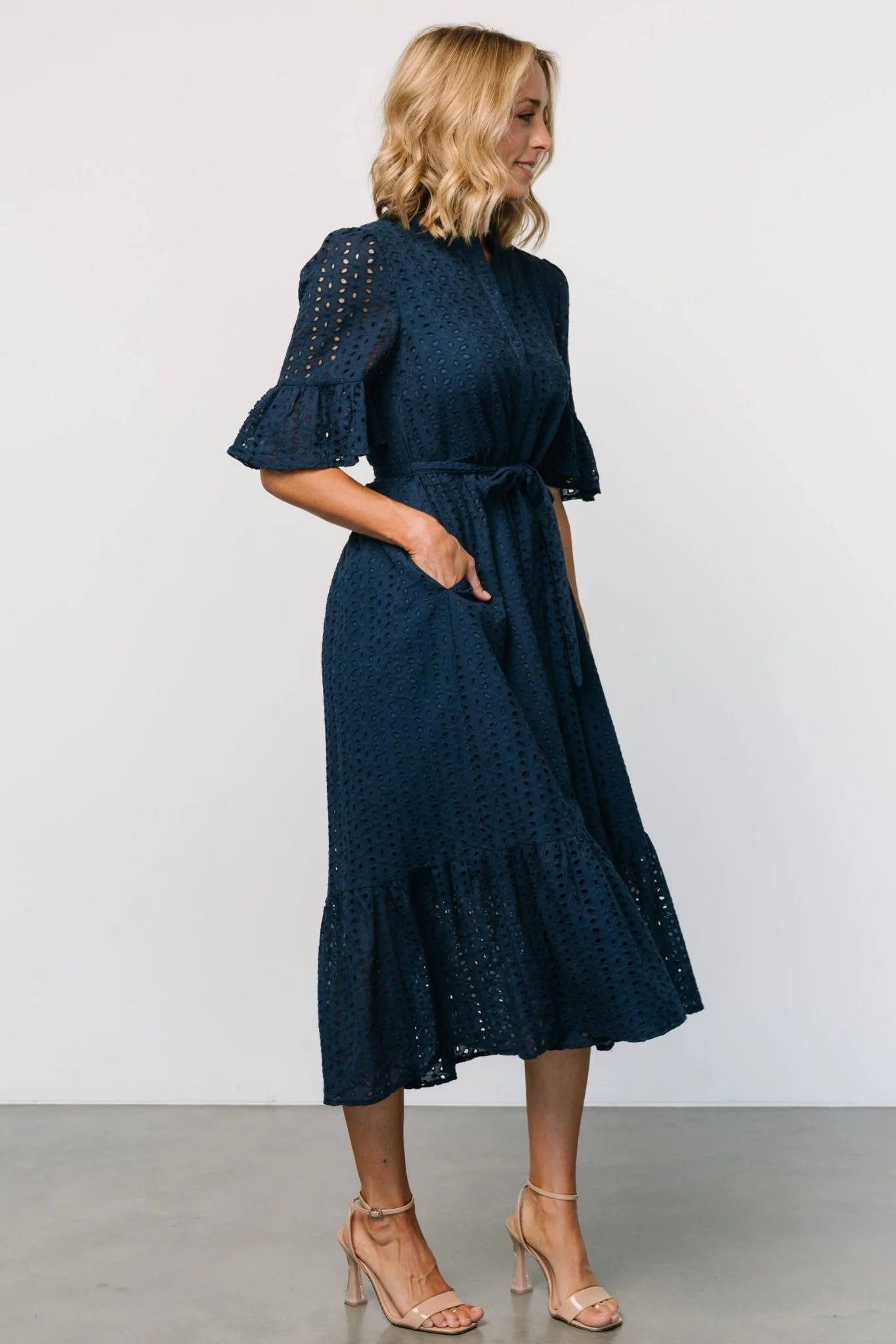 Virginia Eyelet Midi Dress | Navy