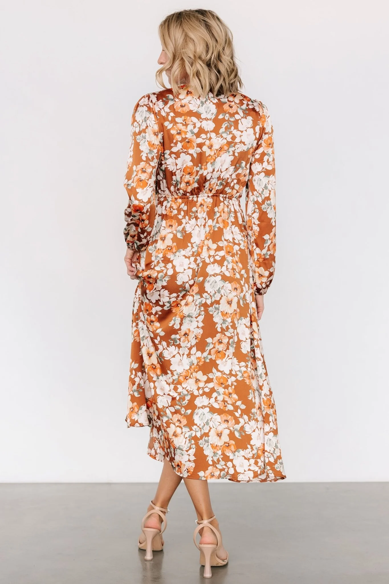 Clarissa Faux Wrap Midi Dress | Copper + Ivory