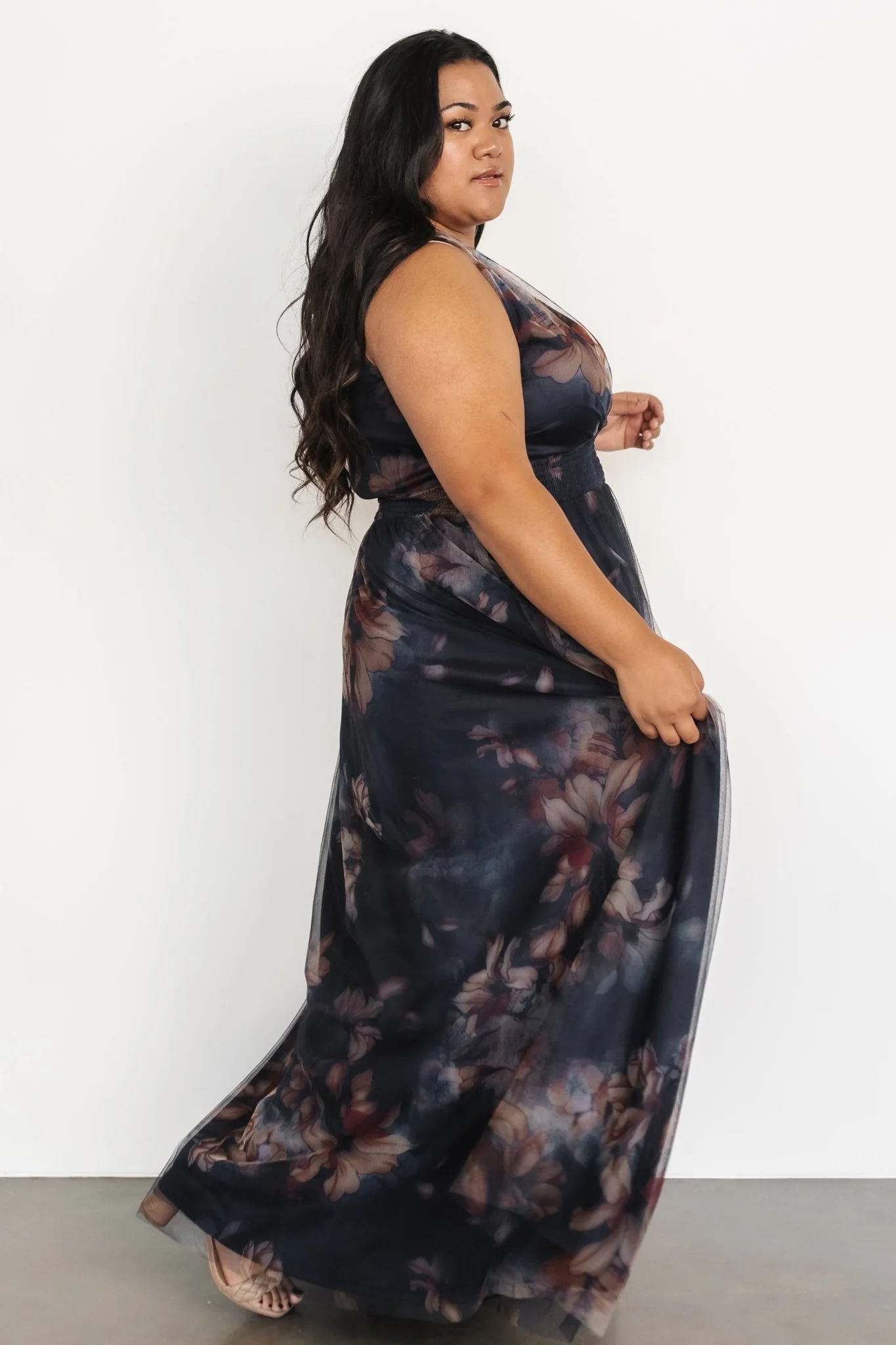 Kamila Tulle Maxi Dress | Dark Blue Floral