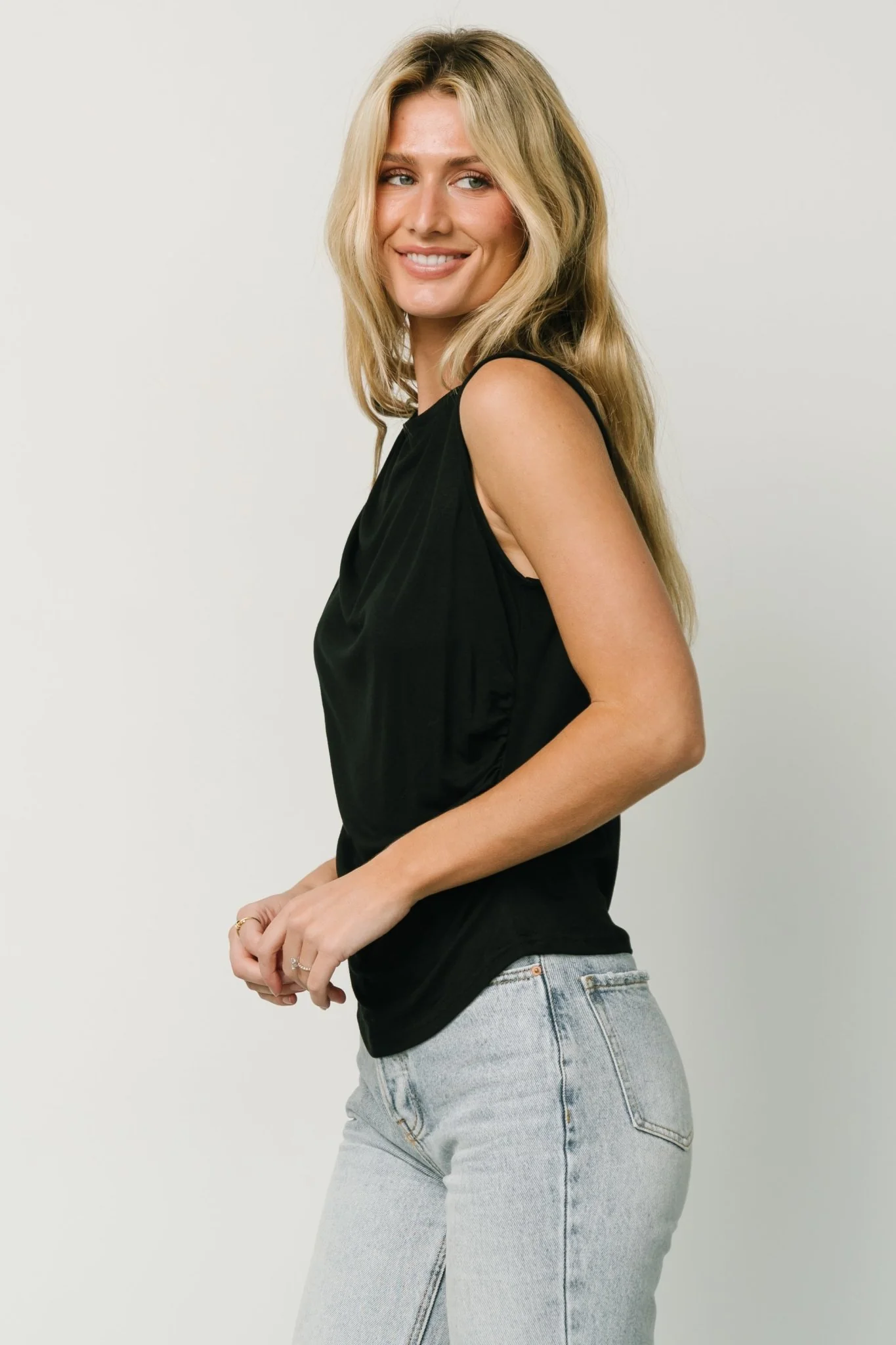 Jia Ruched Tank Top | Black