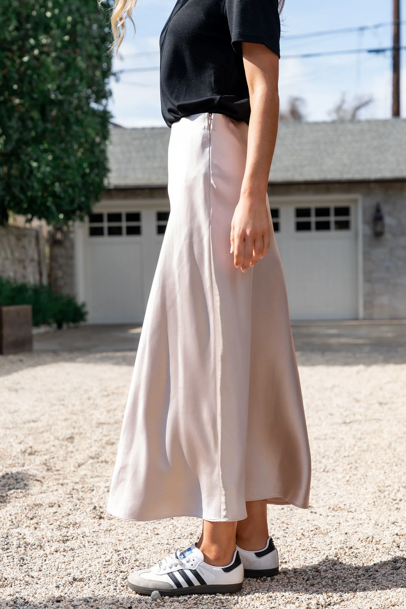 Celeste Satin Midi Skirt | Champagne