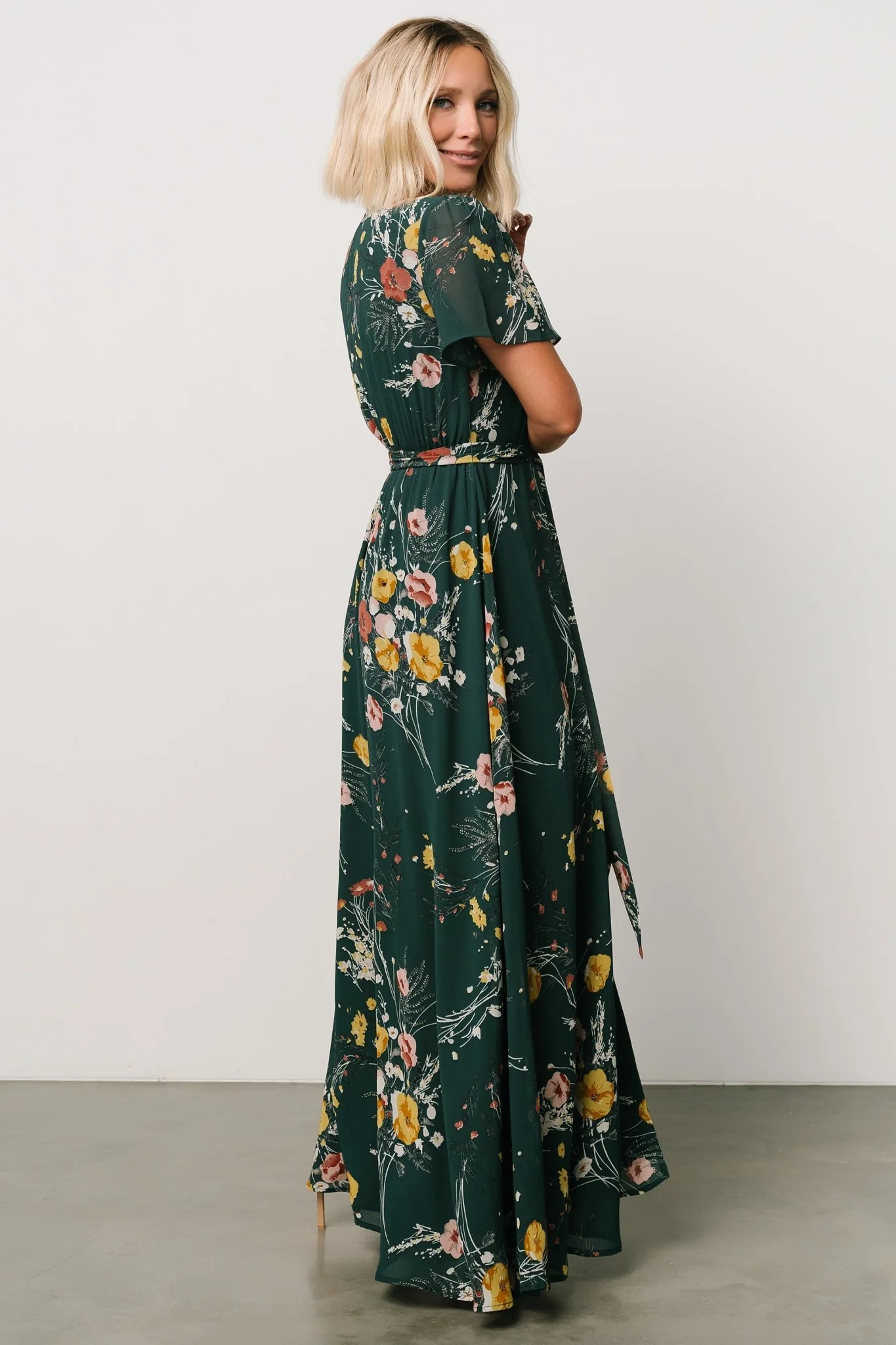 Naomi Short Sleeve Maxi Dress | Dark Green Floral