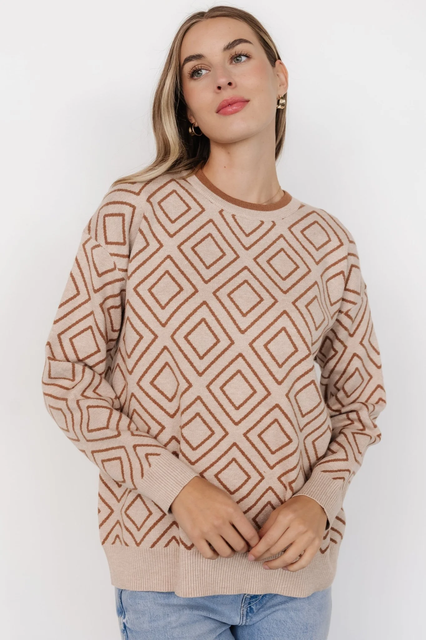 Asther Diamond Sweater | Oatmeal + Camel