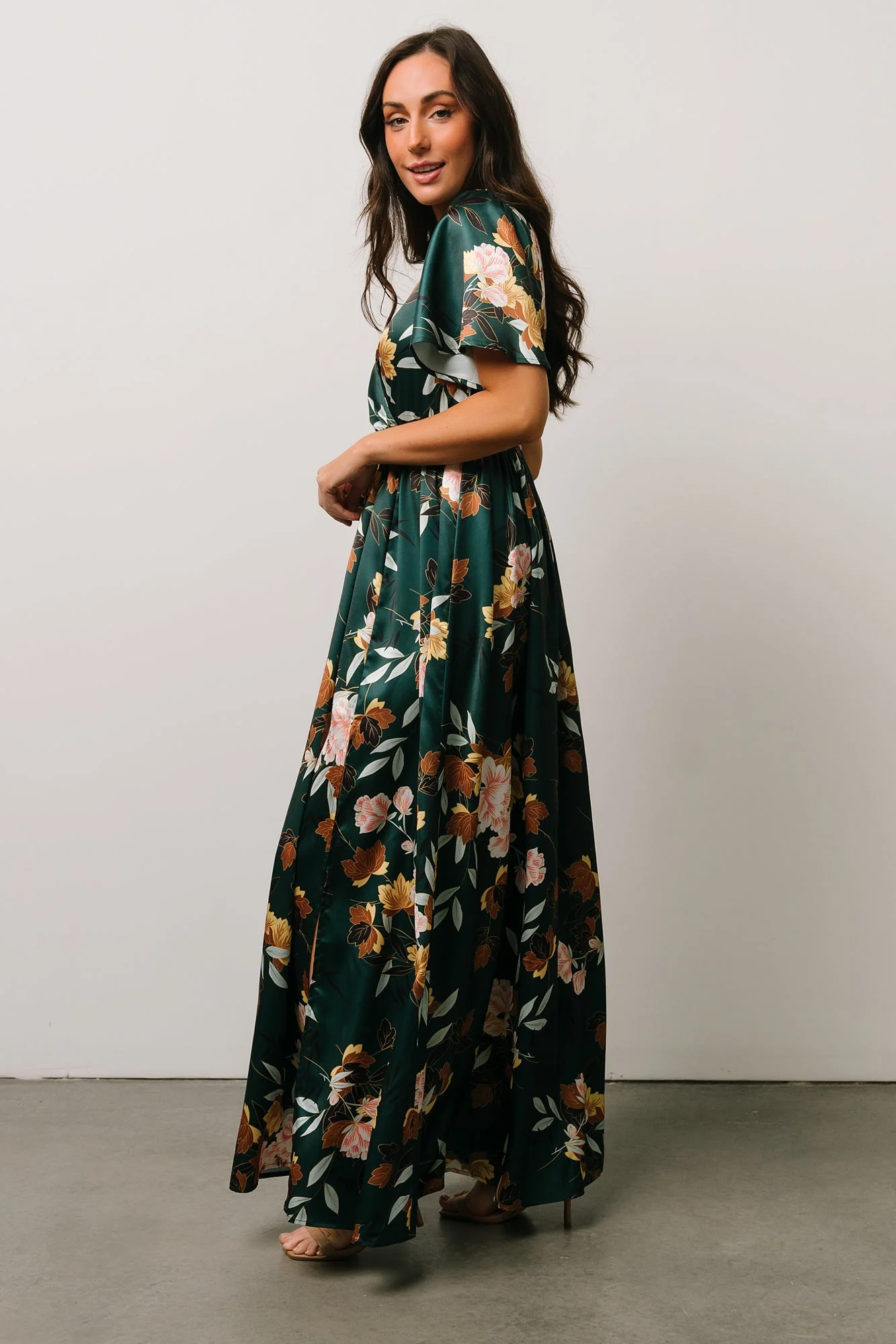 Sicily Satin Maxi Dress | Dark Green Floral