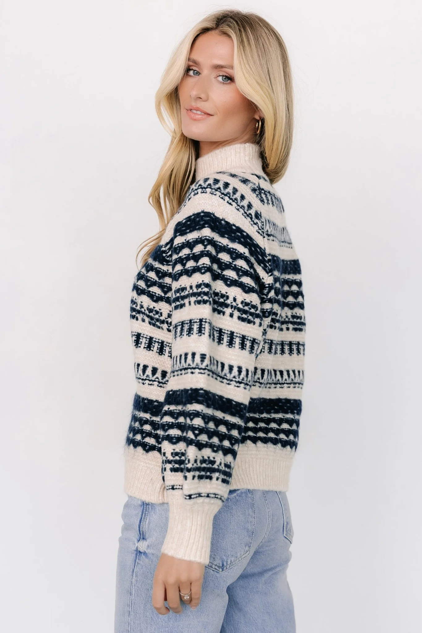 Guadalupe Mock Neck Sweater | Ivory + Navy