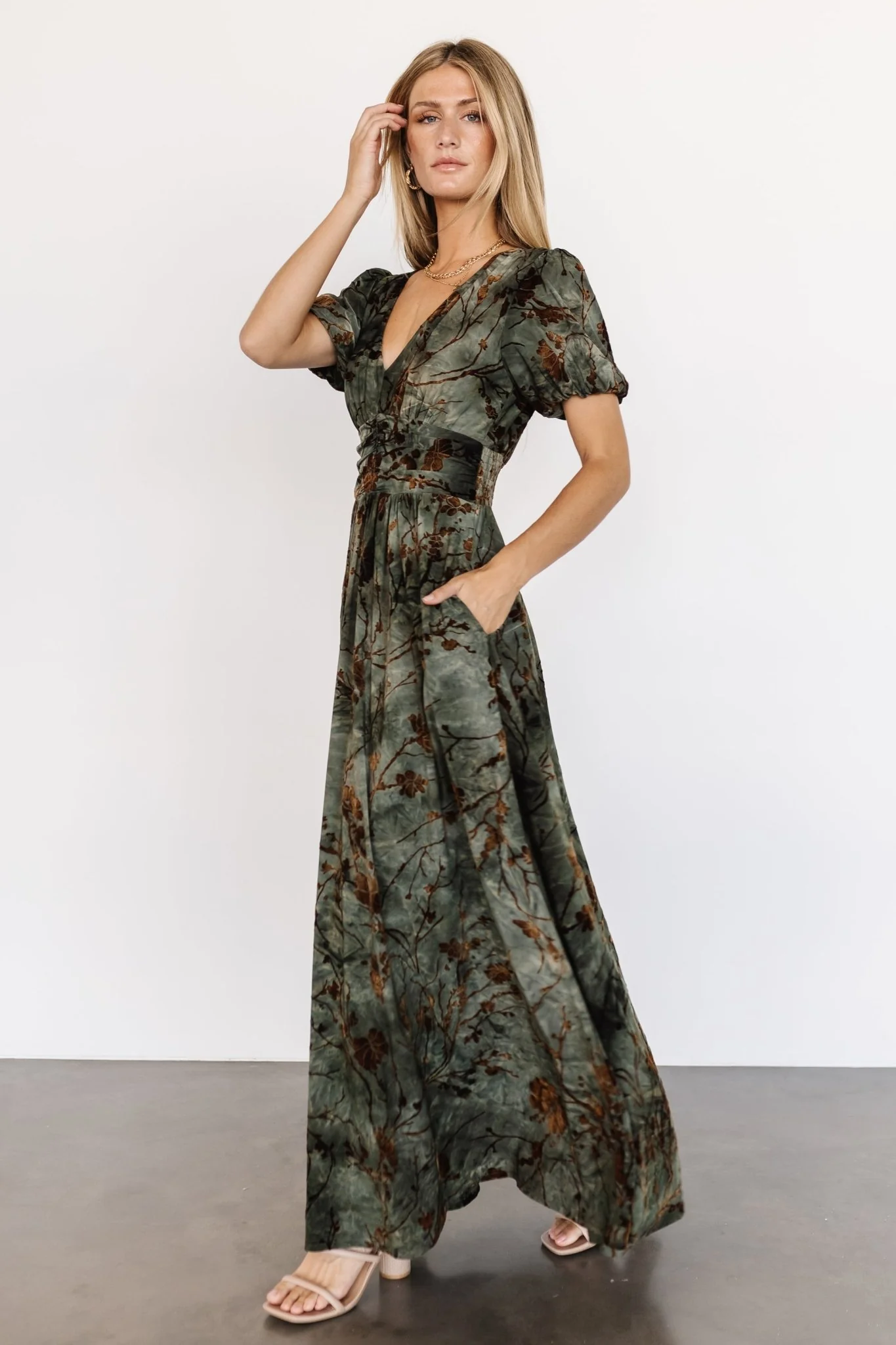 Leslie Velvet Maxi Dress | Green + Copper