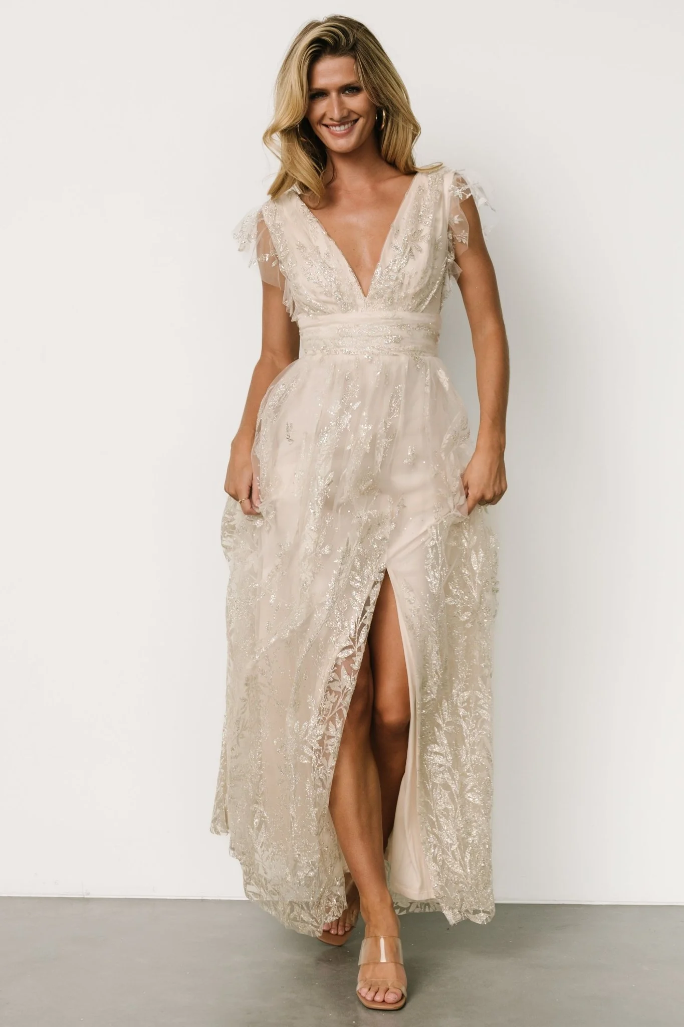 Karina Shimmer Gown | Ivory + Silver